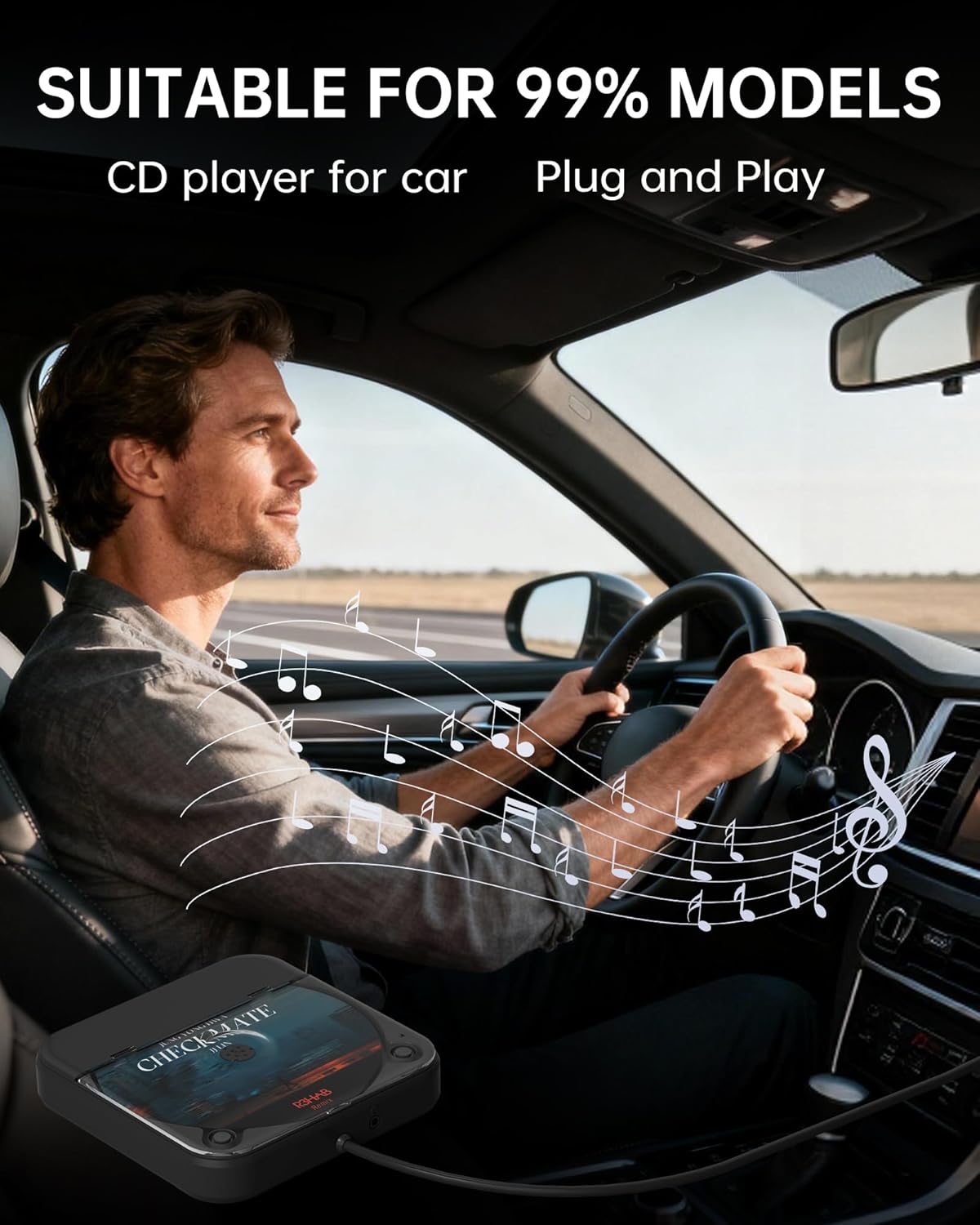 Thumbnail 1 de ENVYCLOUD Portable Car CD Player with USB/AUX (External CD Player with Type-C Adapter, Black)