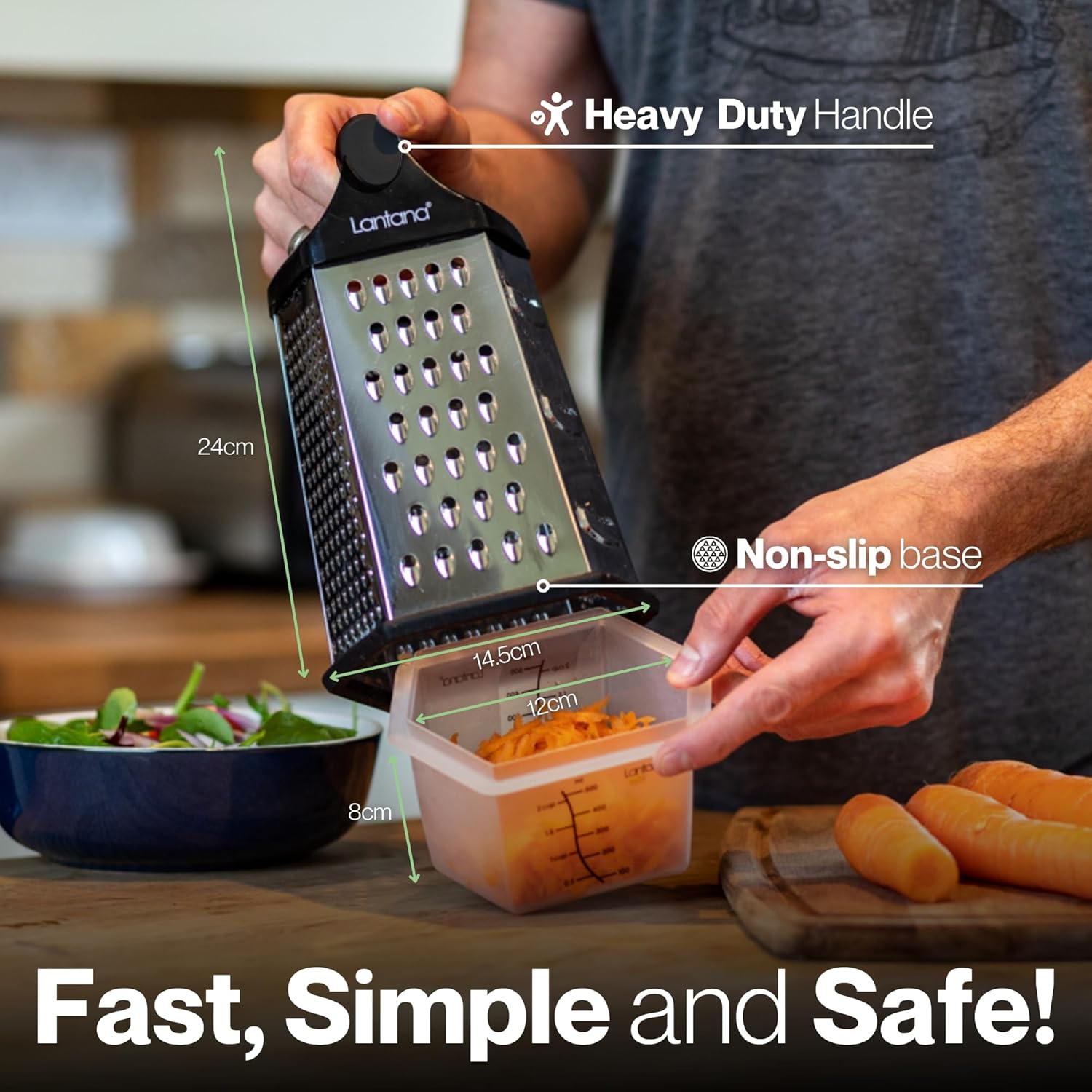 Thumbnail 3 de Lantana Cheese Grater with Container & Lid (6-in-1 Handheld Stainless Steel Box Shredder)
