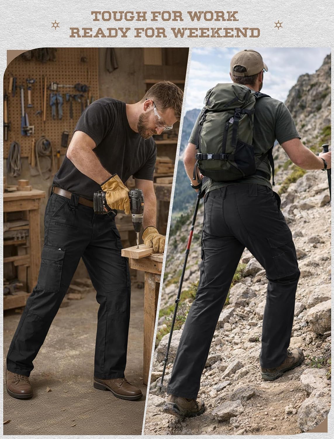 Detalle de IGOLUMON Work Trousers Men Cargo Trousers Stretch – 14-Pocket Combat Pants