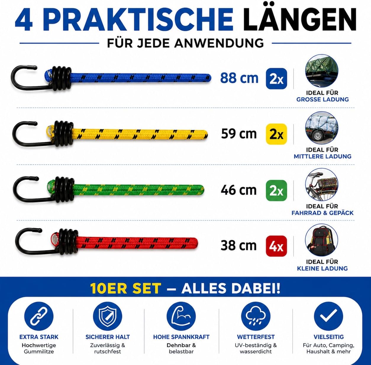 Detalle de 10er Expander mit Haken 8 Längen Set