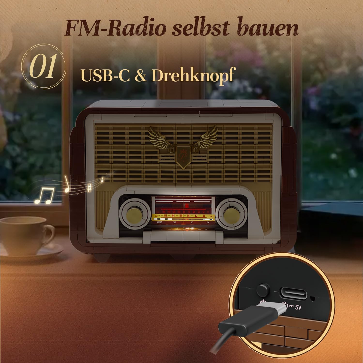Detalle de PANTASY Vintage Radio Klemmbaustein-Set – Retro-Design trifft moderne Technik