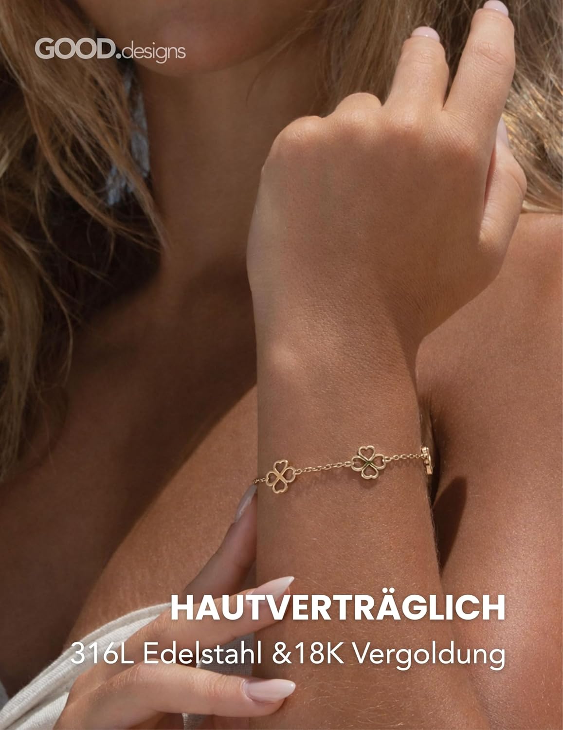 Thumbnail 1 de GD GOOD.designs Kleeblatt Armband Damen – Verstellbares 316L Edelstahl Schmuckstück in Silber, 18K Gold oder Roségold (16–21 cm)