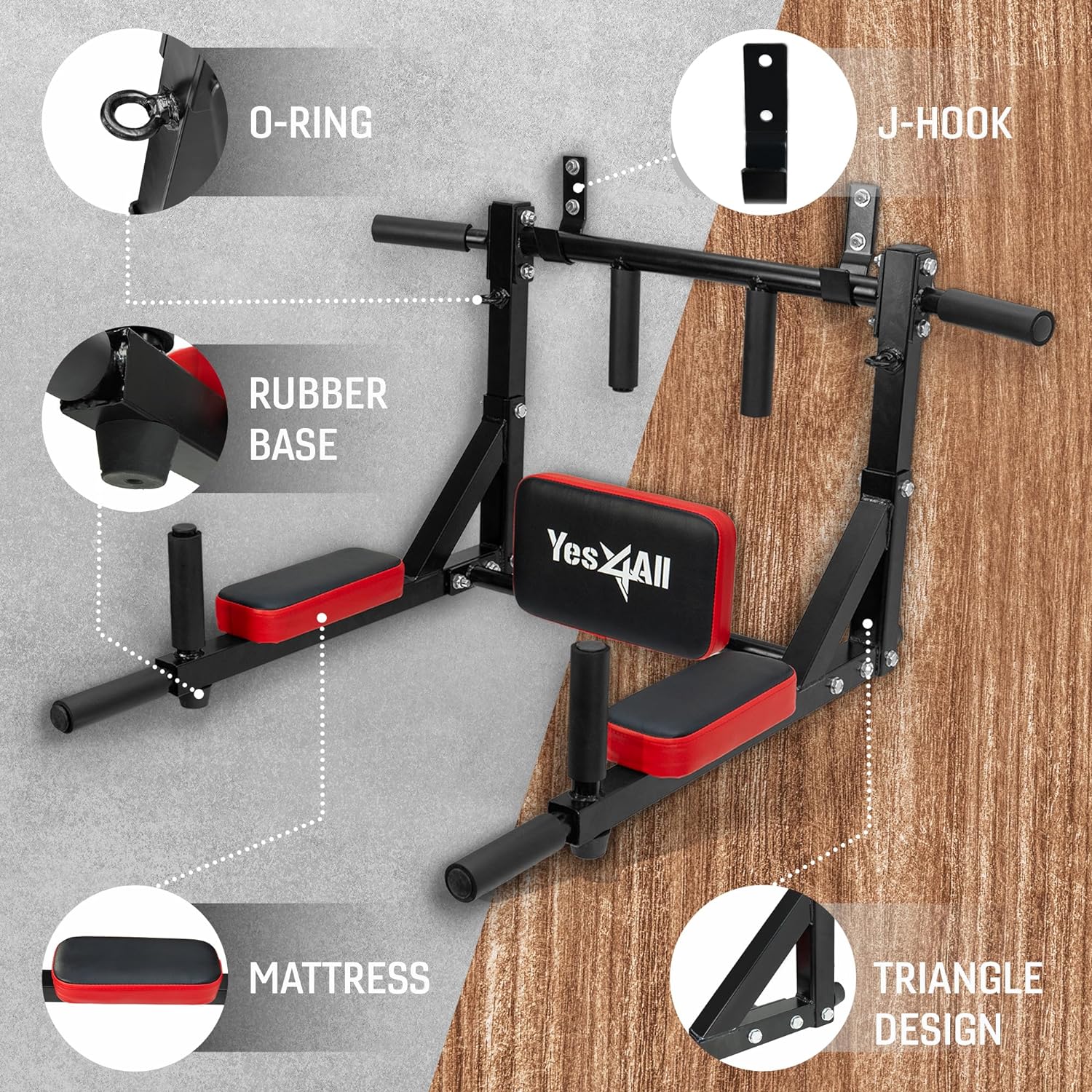 Detalle 2 de Yes4All Pull Up Bar Wall Mounted 515 lbs