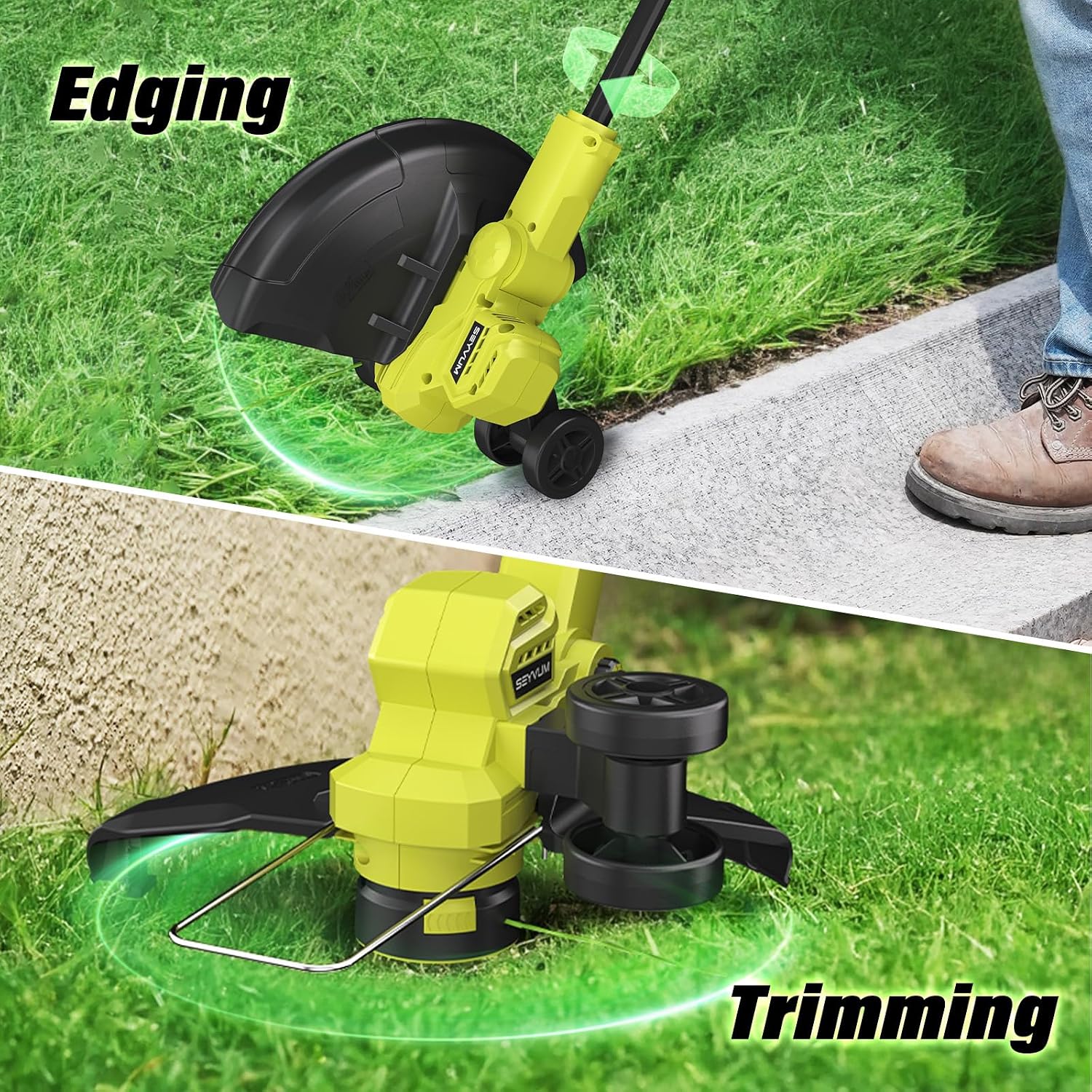 Detalle 2 de SEYVUM 20V Cordless String Trimmer, 12-Inch, Auto Feed, Two Batteries
