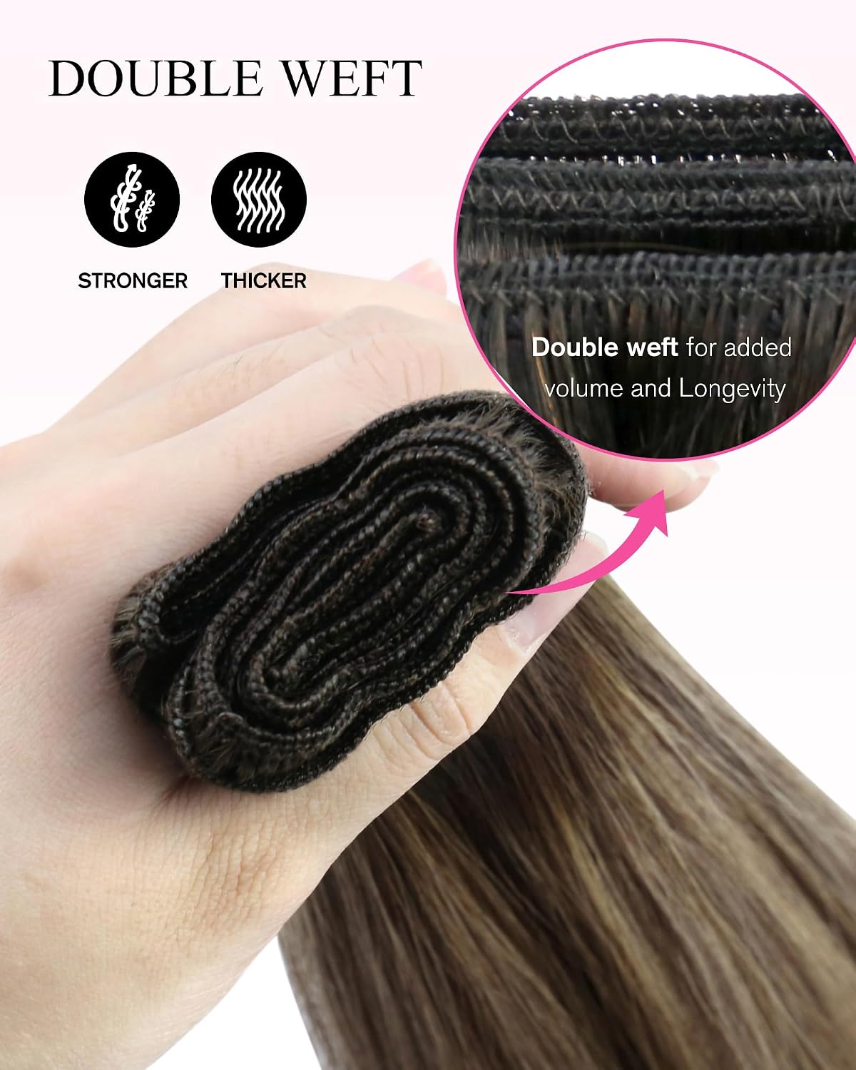 Detalle de YoungSee Balayage Sew-In Human Hair Weft Extensions (18 inch, 100g) - Dark Brown Mix Caramel Blonde