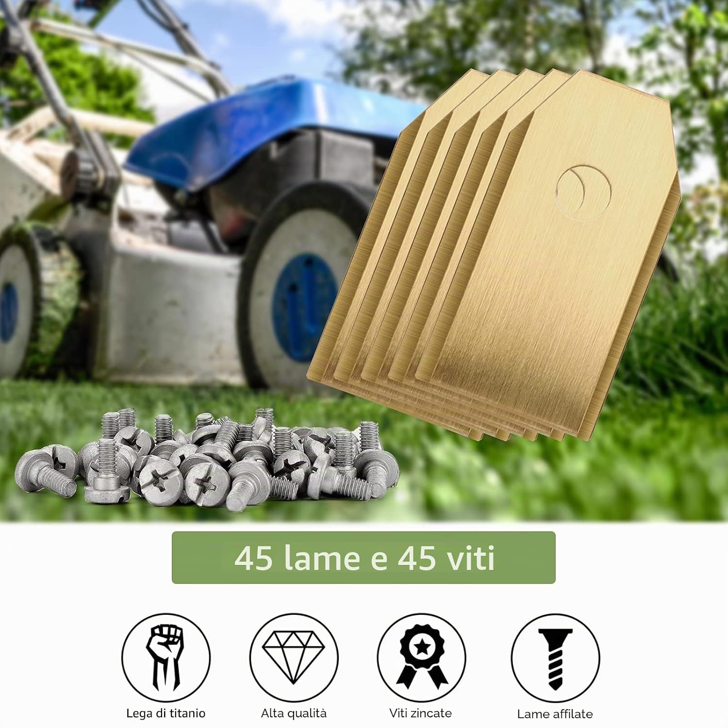 Thumbnail 1 de TBoonor 45x Lame per Robot Tagliaerba: Set di Lame in Acciaio Inox con rivestimento titanio, compatibile con Husqvarna Automower e Gardena