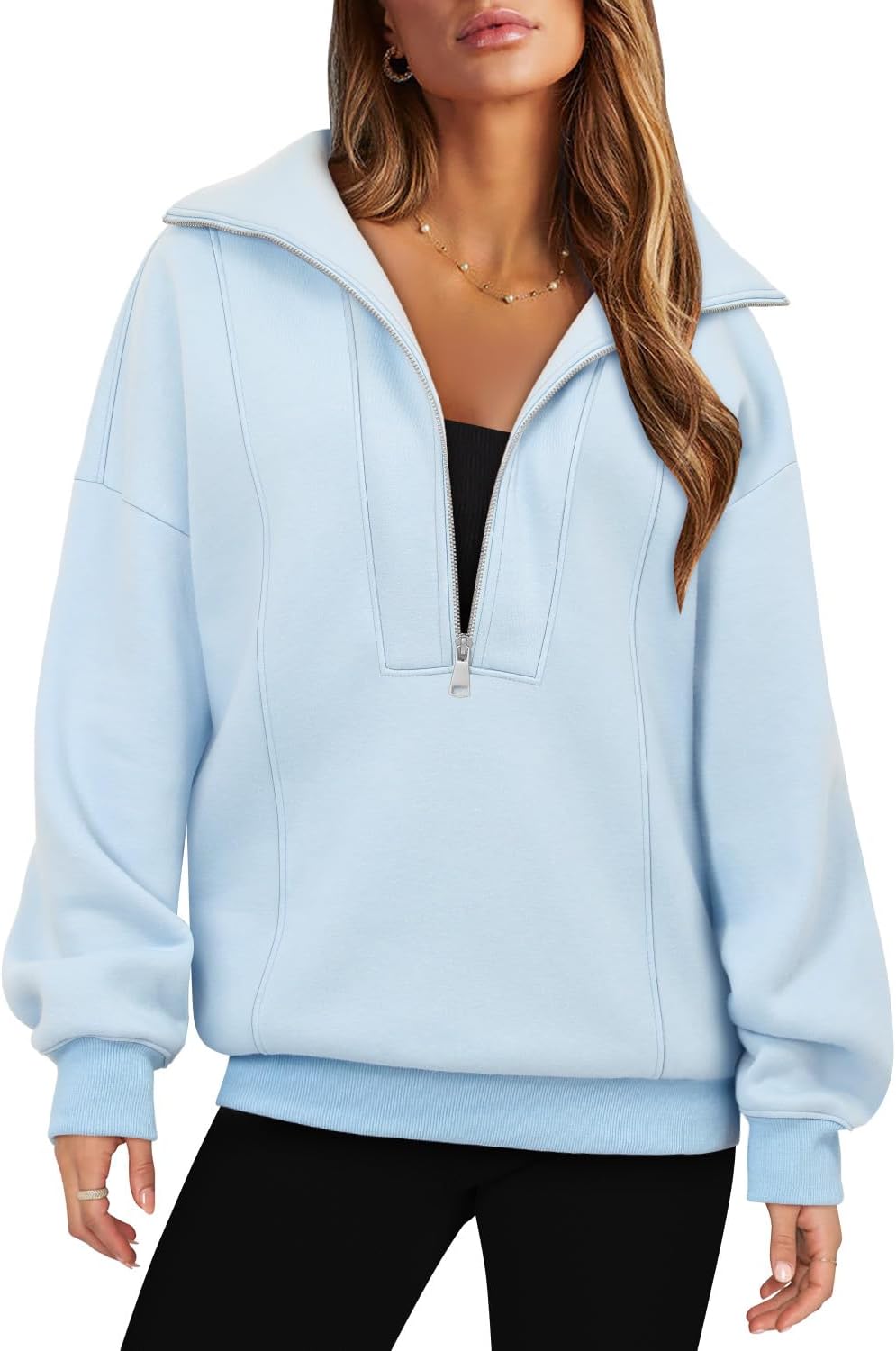 Detalle de onlypuff Women's Half-Zip Pullover Sweatshirt, Oversized Loose Fit with Pocket