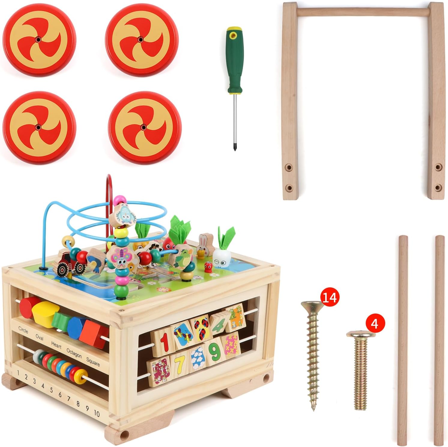 Detalle 2 de KABENFIS Wooden Activity Cube with wheels 🚂