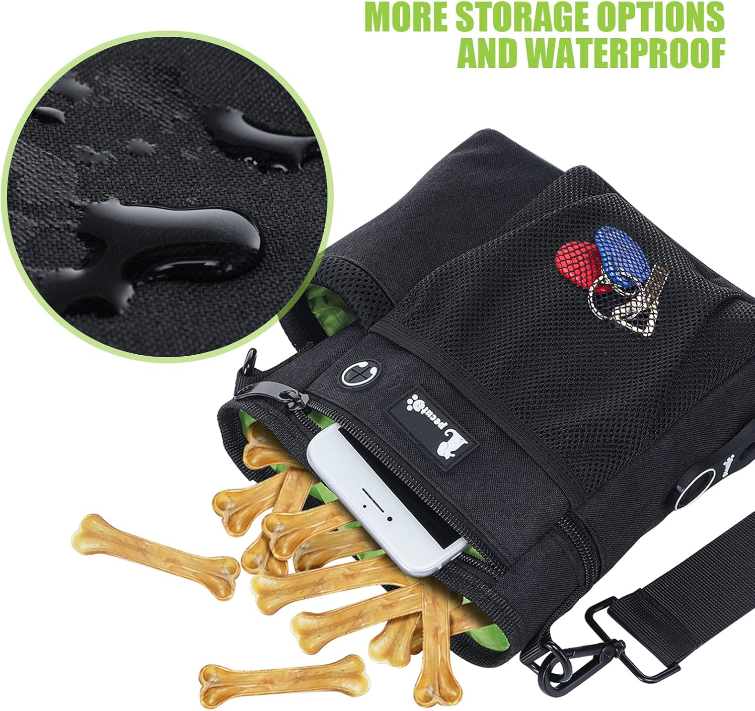 Thumbnail 4 de pecute Large Dog Treat Pouch Bag with Water Bottle Holder (Black) – waterproof walking training bag