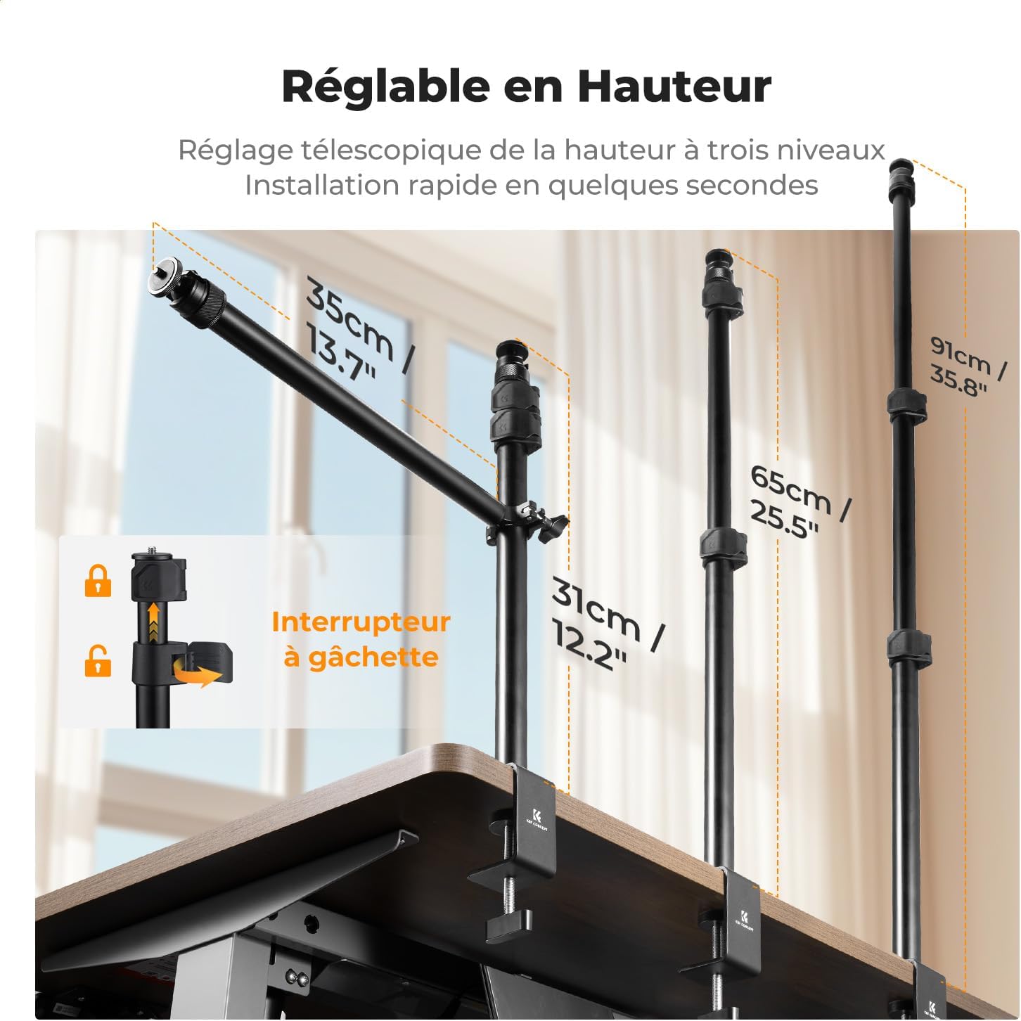 Thumbnail 2 de K&F CONCEPT Support de Table avec bras 95cm