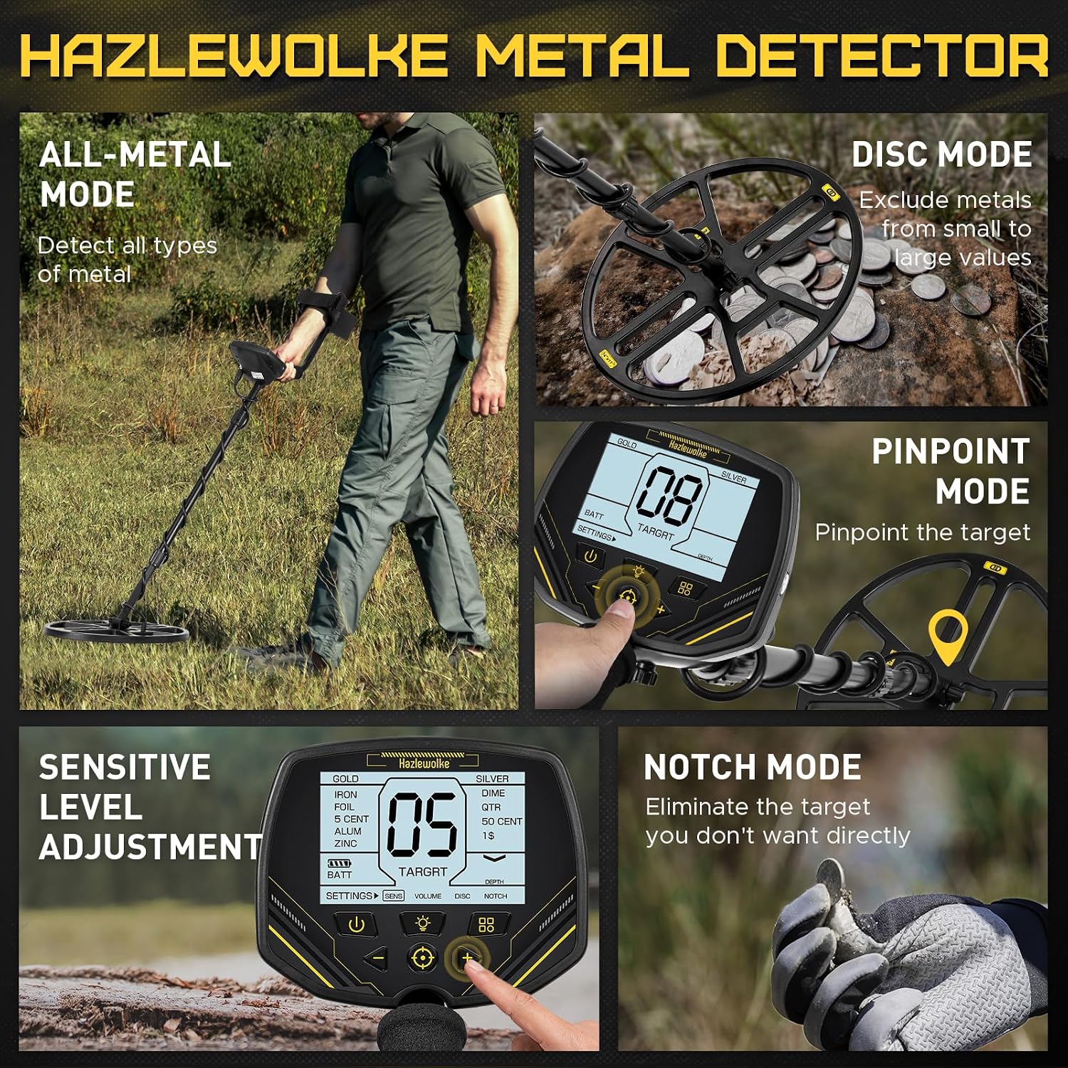 Detalle de Hazlewolke DD90 metal detector, 14 inch coil