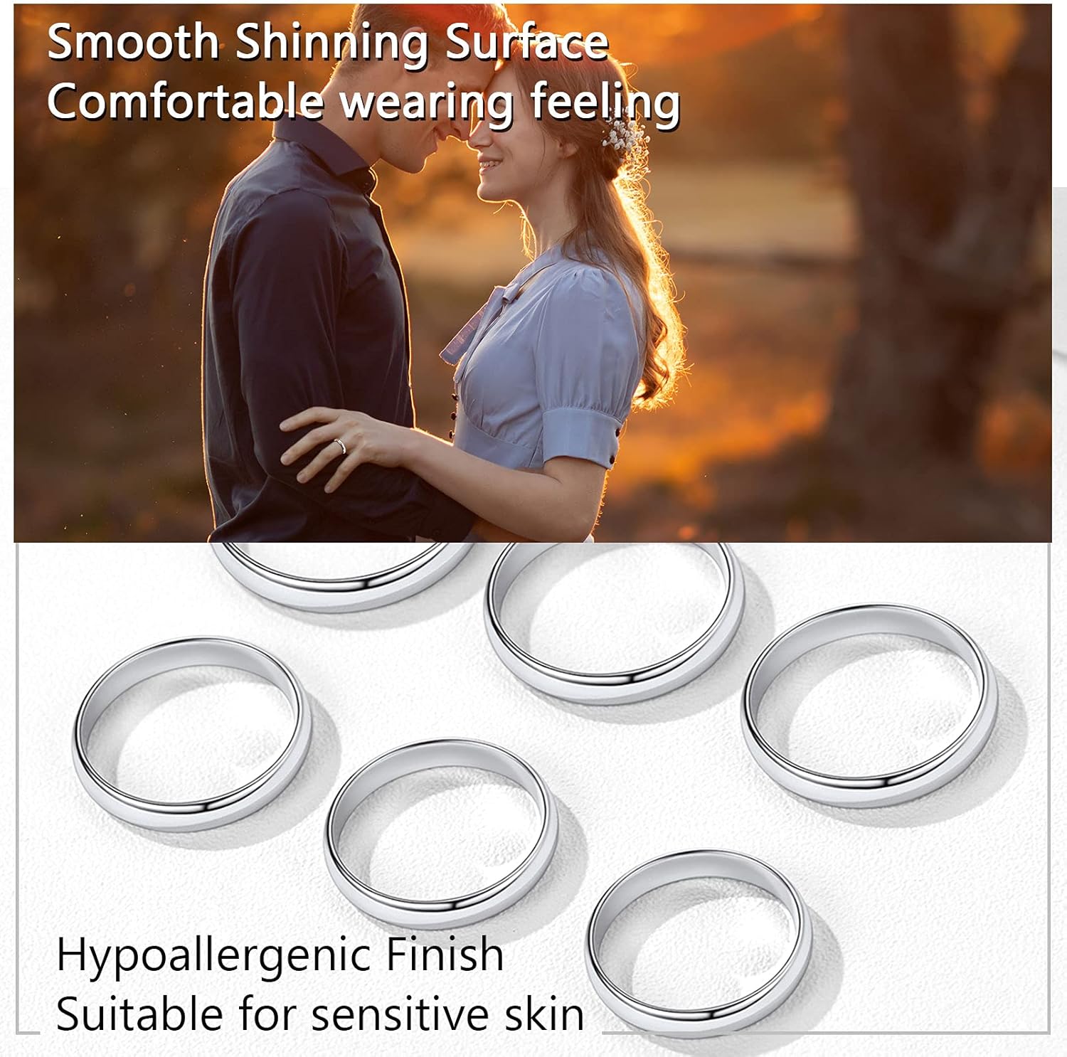 Thumbnail 4 de PROSILVER Bague femme fine 2 mm/3 mm en argent plaqué or blanc/rose — anneaux entrelacés et alliance simple, personnalisable