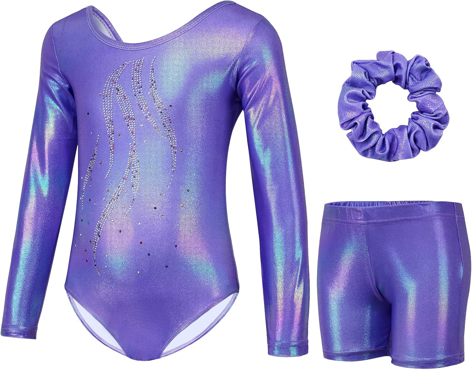 Thumbnail 6 de Gogokids Mädchen Dreiteiliges Gymnastikset – ärmelloser Y-Hals Leotard, Shorts & Haarband mit Farbverlauf