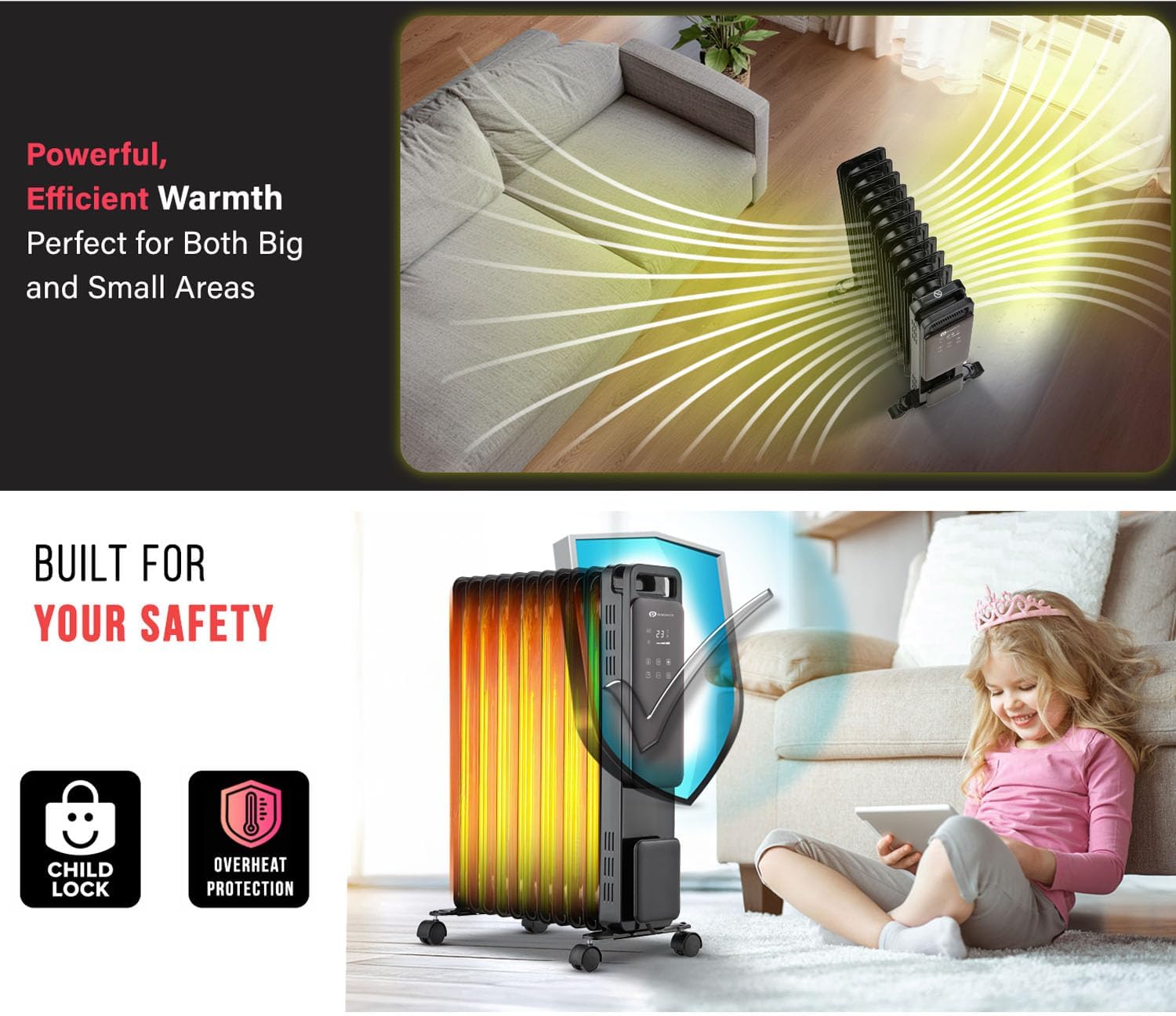 Detalle 2 de PureMate 2500W oil-filled radiator with timer