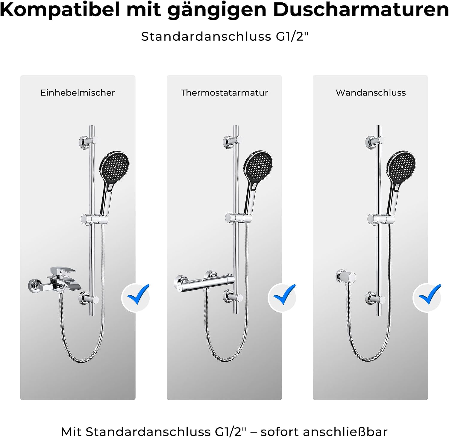 Detalle de JOHO Edelstahl Duschstange 70 cm – Duschset mit XXL-Handbrause, Schlauch & verstellbarem Halter