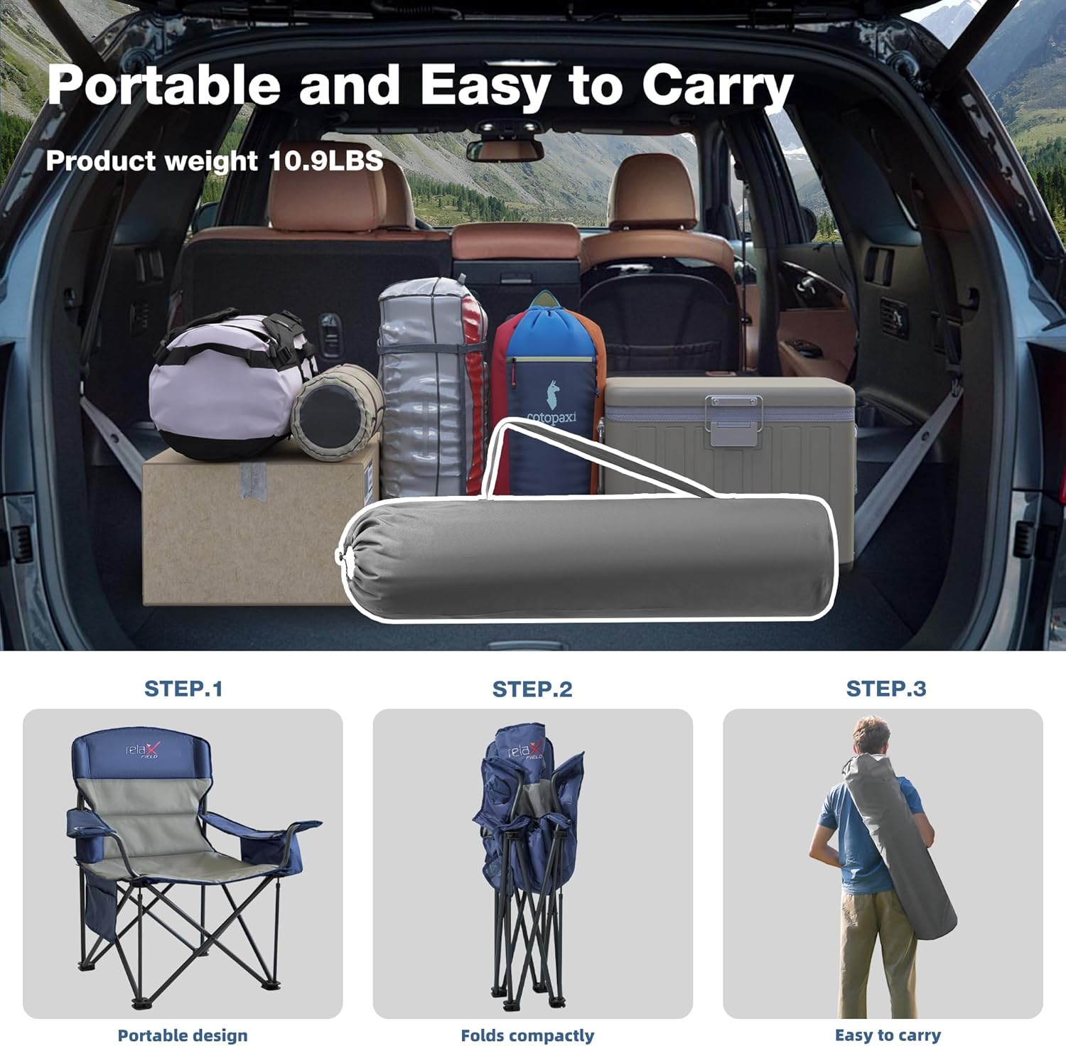 Thumbnail 5 de RELAX FIELD Oversized Camping Chair for Adults – 200kg Capacity, Cup Holder and Cooler Bag