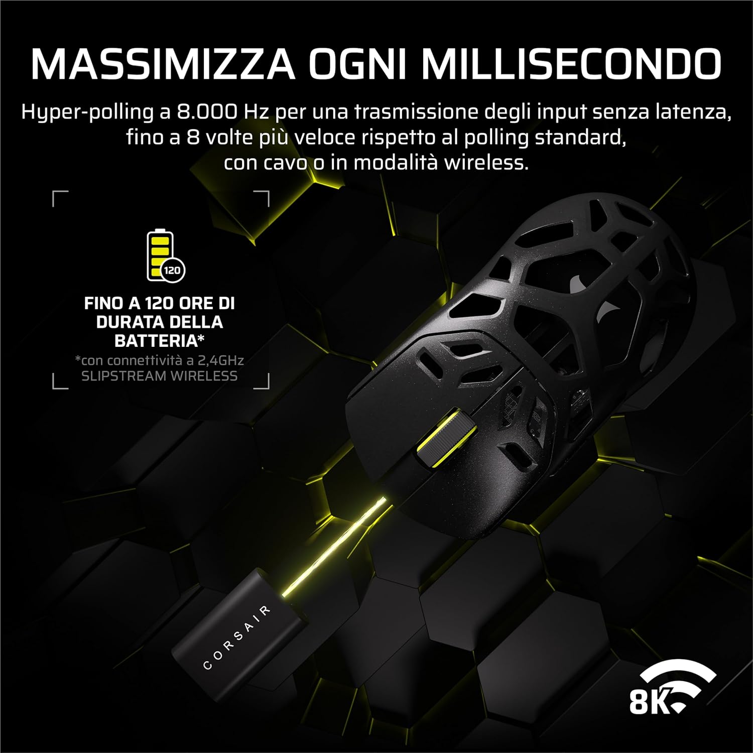 Thumbnail 4 de Corsair SABRE v2 PRO MG FPS Wireless con sensore MARKSMAN S fino a 33.000 DPI e polling Hyper-Polling 8.000 Hz – Nero