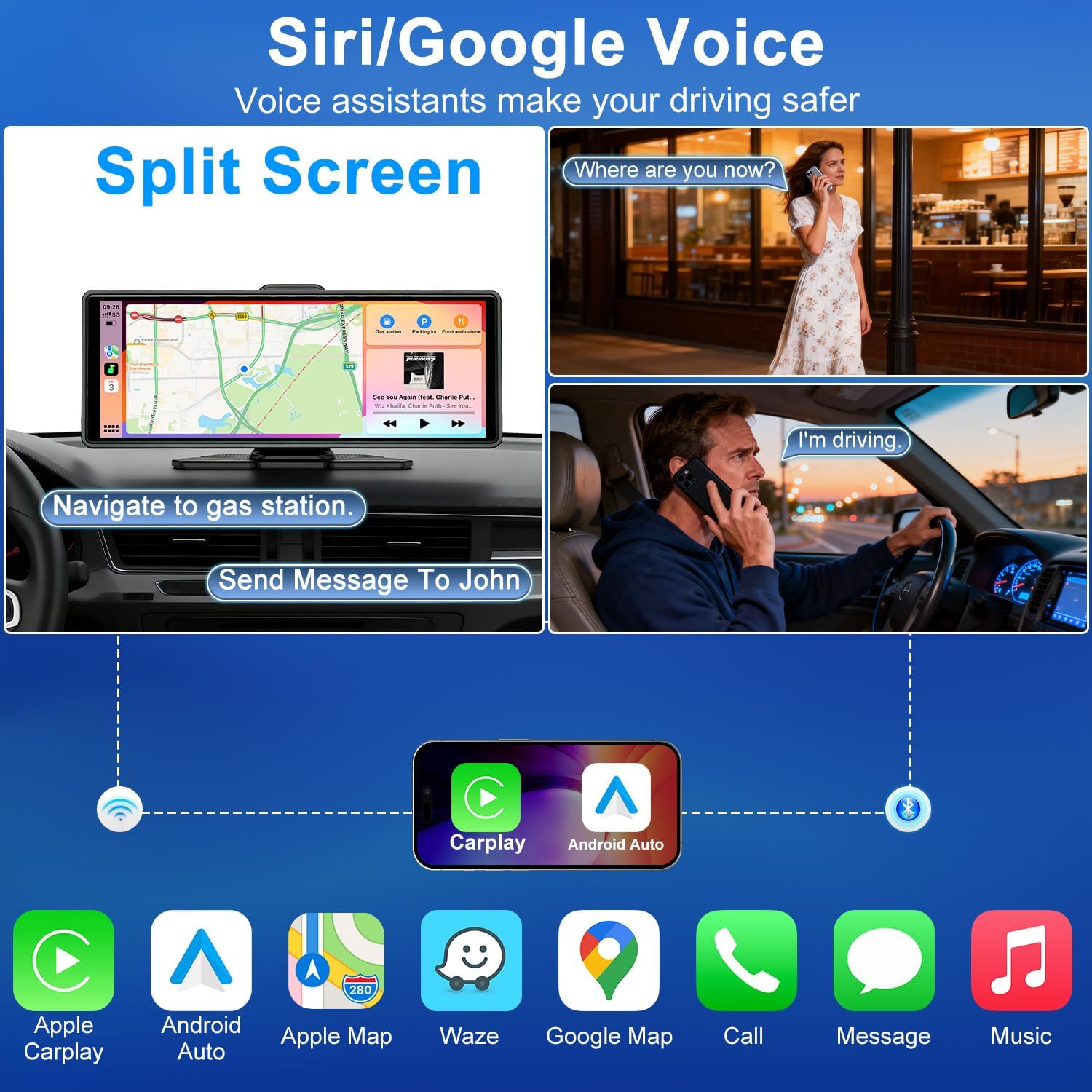 Thumbnail 2 de 10.26-Inch Wireless CarPlay Screen with 4K Dash Cam and Dual Camera System