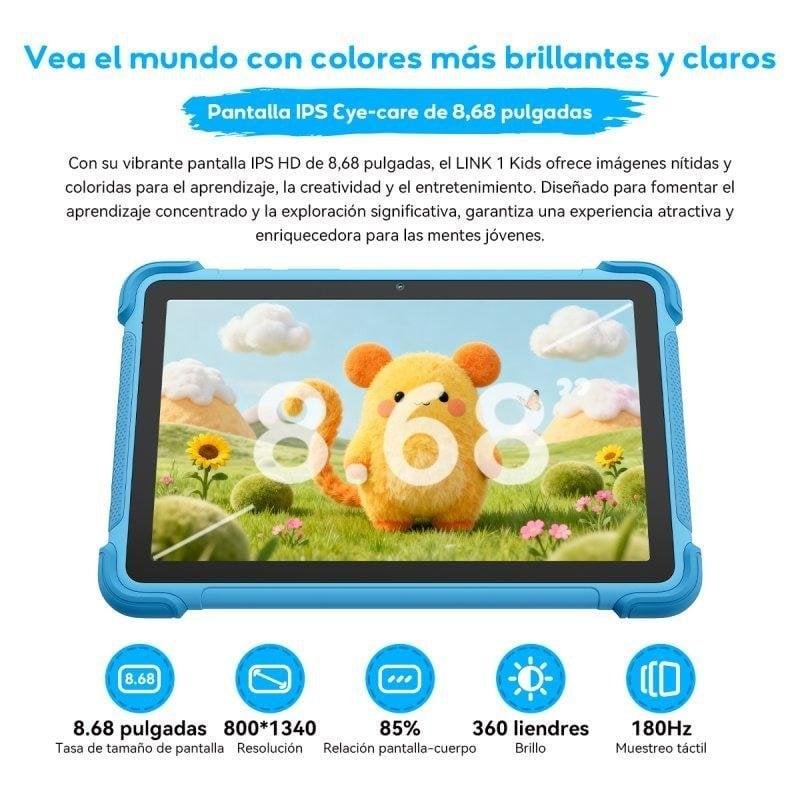 Detalle de Tablet Blackview Link 1 Kids WiFi 8,68" 4GB 64GB Azul Stylus Pen
