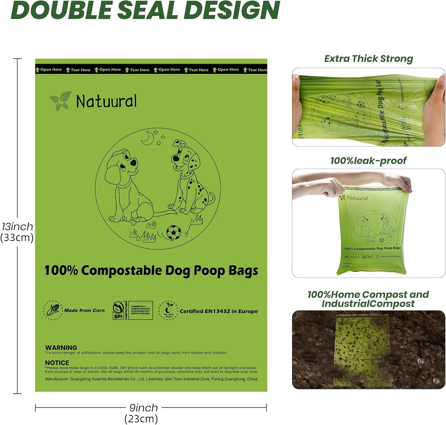 Detalle de Natuural Certified Compostable Dog Poop Bags (270 bags, 18 rolls) – Cornstarch-based, unscented, leak proof