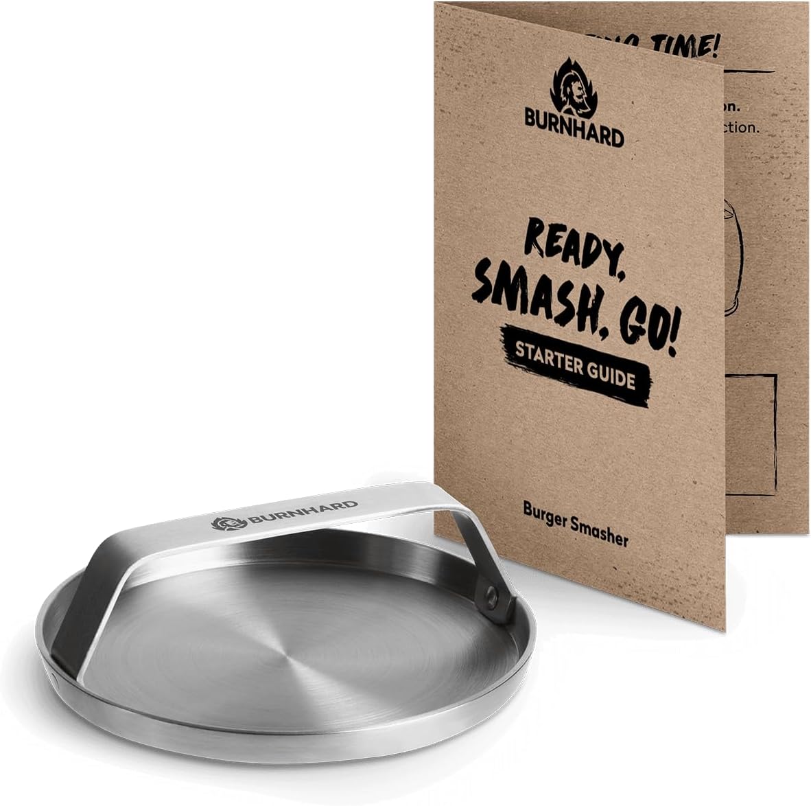 Detalle de BURNHARD Edelstahl Burger Smasher 14 cm – Grillpresse mit extra breitem Griff, spülmaschinenfest
