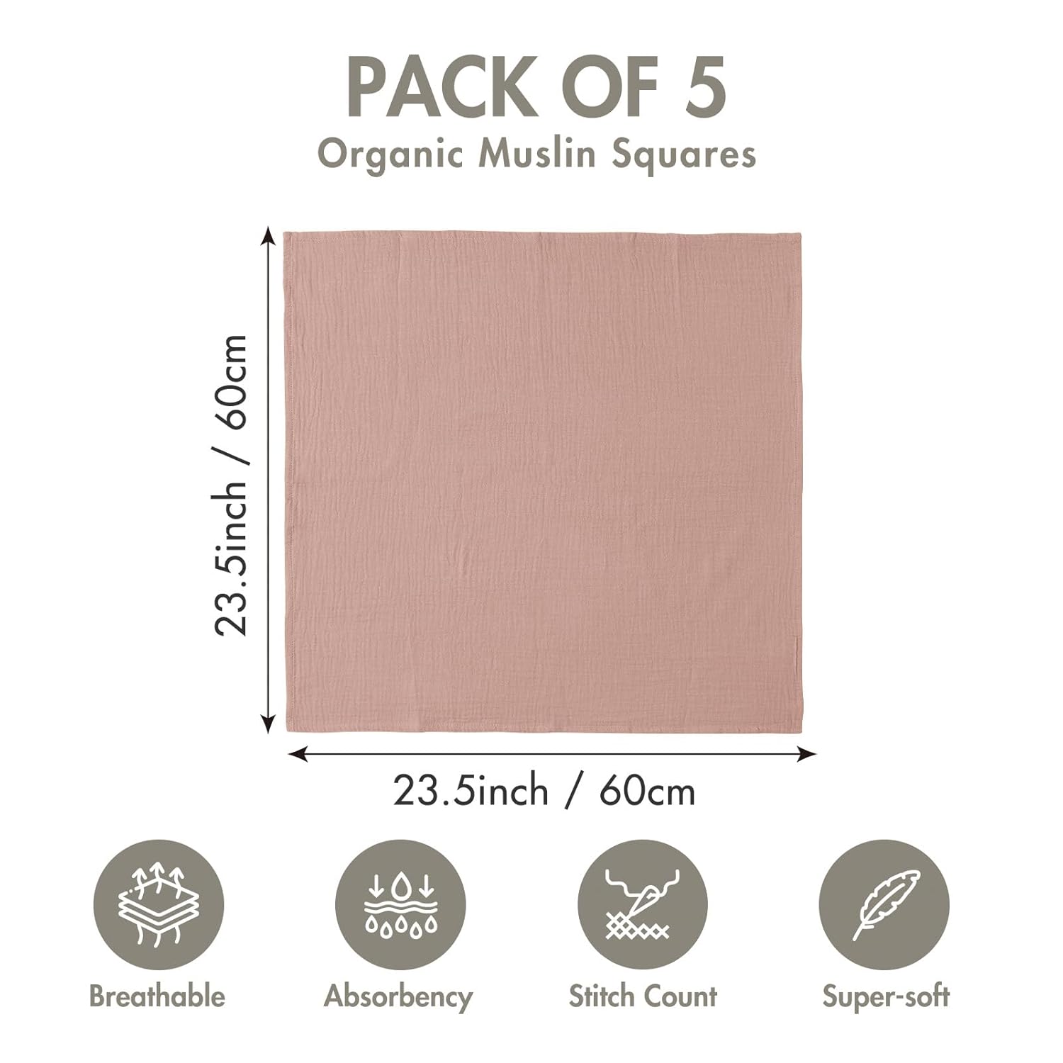 Thumbnail 3 de Musselintücher für Baby-Musselinquadrate (60 x 60 cm) – 5er-Set atmungsaktive Mullwindeln / Spucktücher