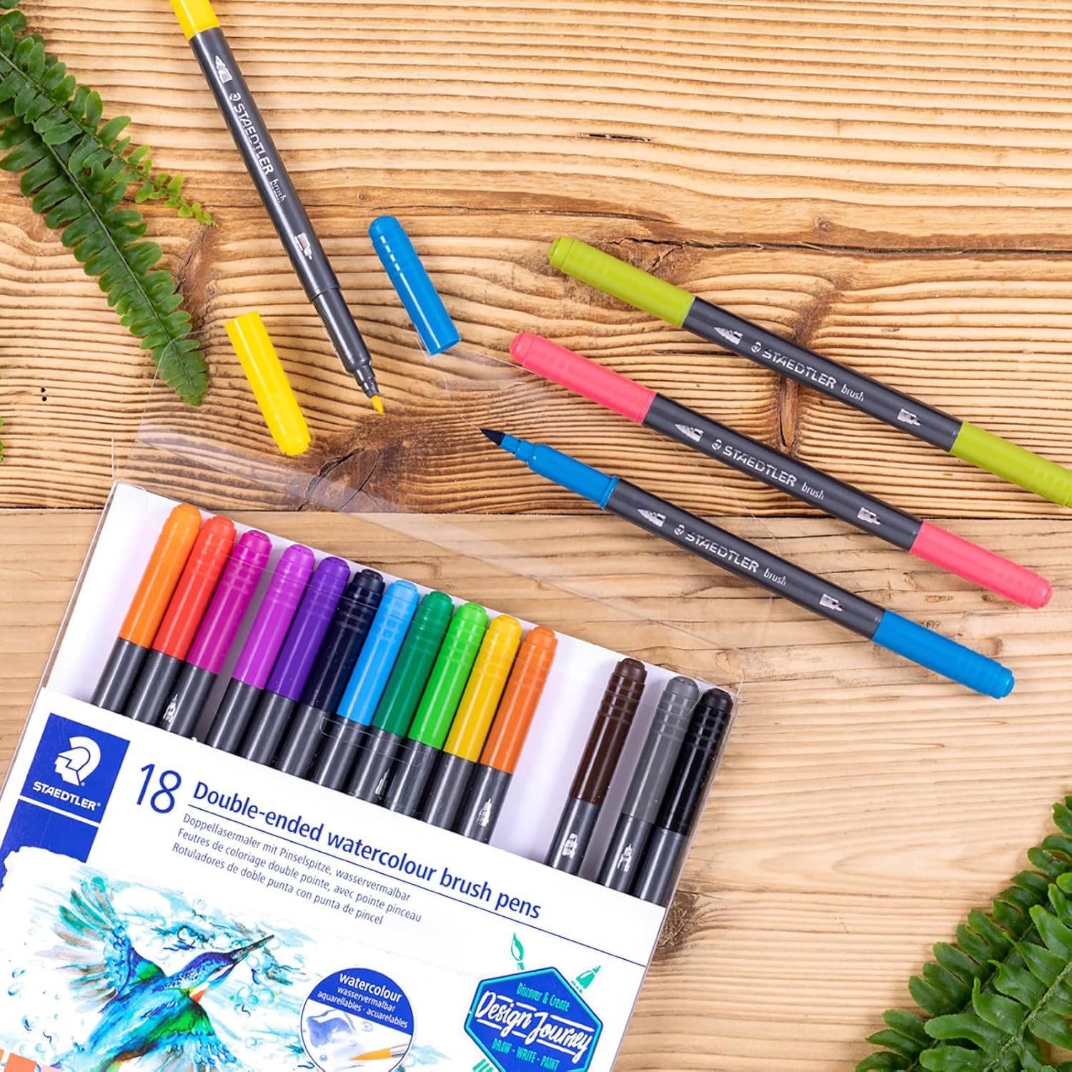 Detalle de Staedtler Feutres aquarellables à double pointe – 18 couleurs, étui plastique (référence 3001 TB18)
