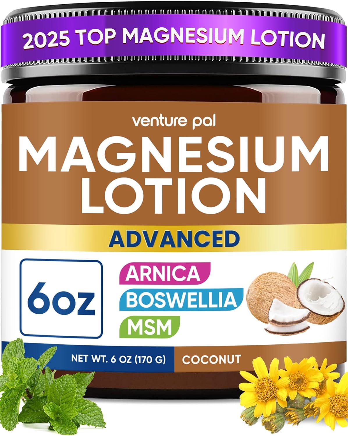 Venture Pal Magnesium Lotion with Arnica, MSM & Boswellia – Cooling Magnesium Cream for Legs & Feet (6 fl oz)