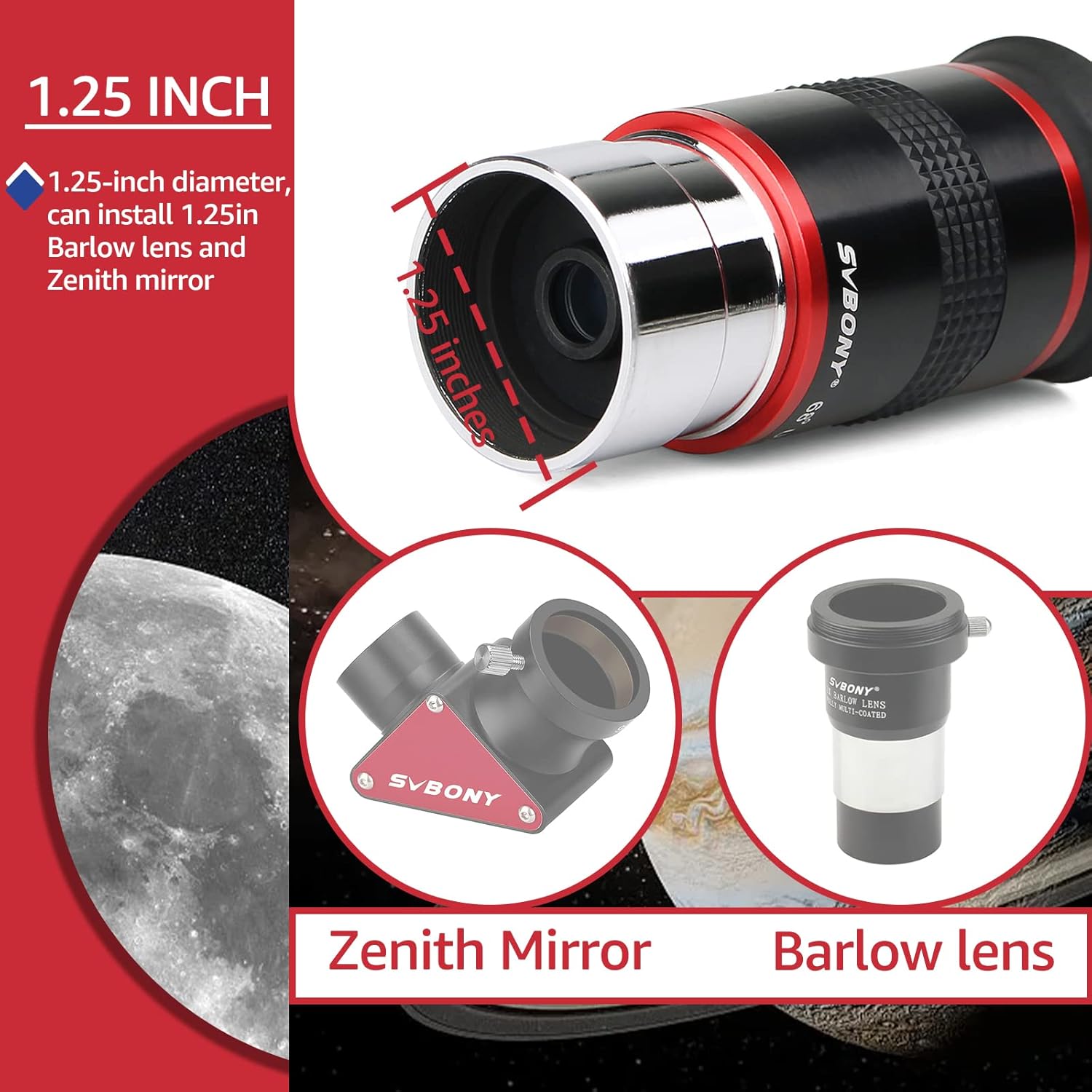 Thumbnail 6 de Svbony 1,25" 20 mm Weitwinkelokular – 68° AFOV, FMC, 5 Elemente in 3 Gruppen