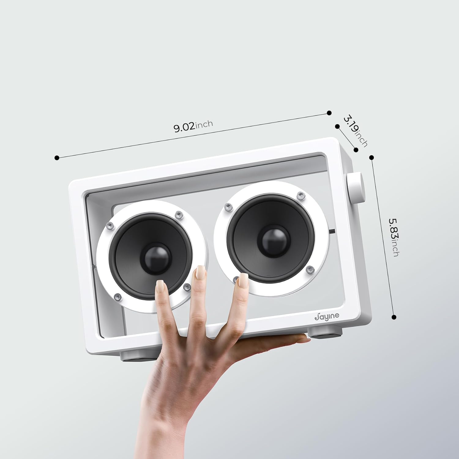 Detalle de JAYINE Tragbarer Bluetooth-Lautsprecher 16 W (Bluetooth 5.3, AUX 3,5 mm) – minimalistisch in Weiß