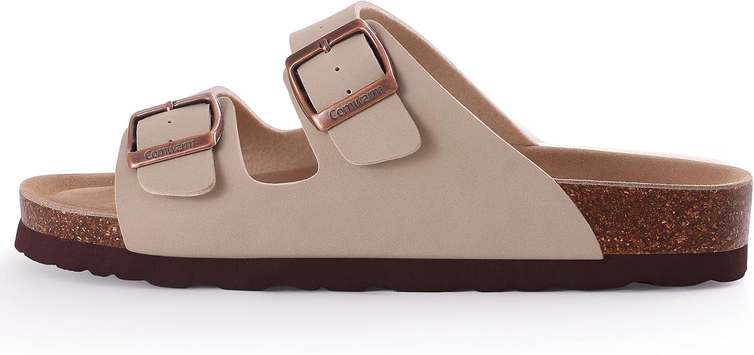 Detalle de Comwarm Damen Kork Fußbett Pantoletten Sandalen – Bequemer Sommerkomfort mit verstellbarer Schnalle