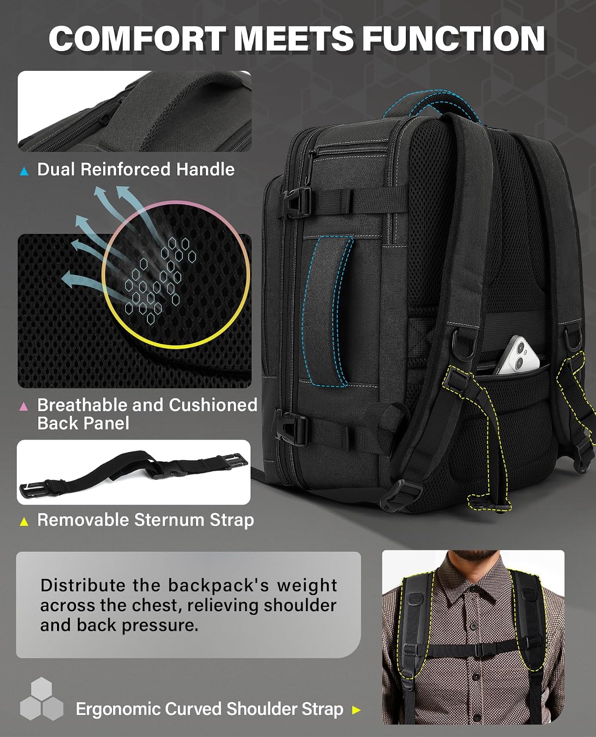 Detalle 2 de VANKEV Cabin Bag expandable 30L, fits 15.6-inch laptop