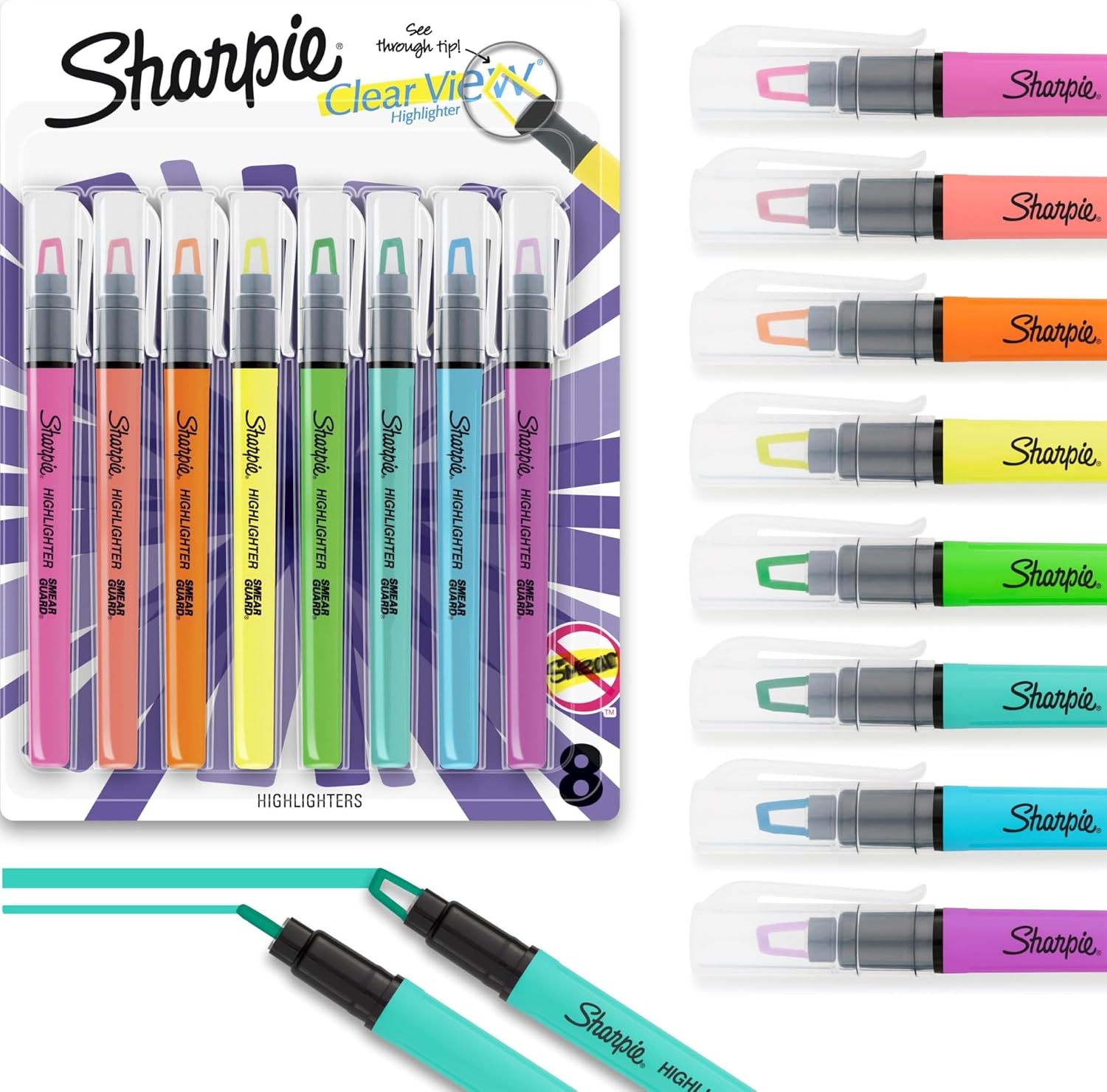 Sharpie Clear View Highlighter Sticks, 8-Pack with Chisel Tip