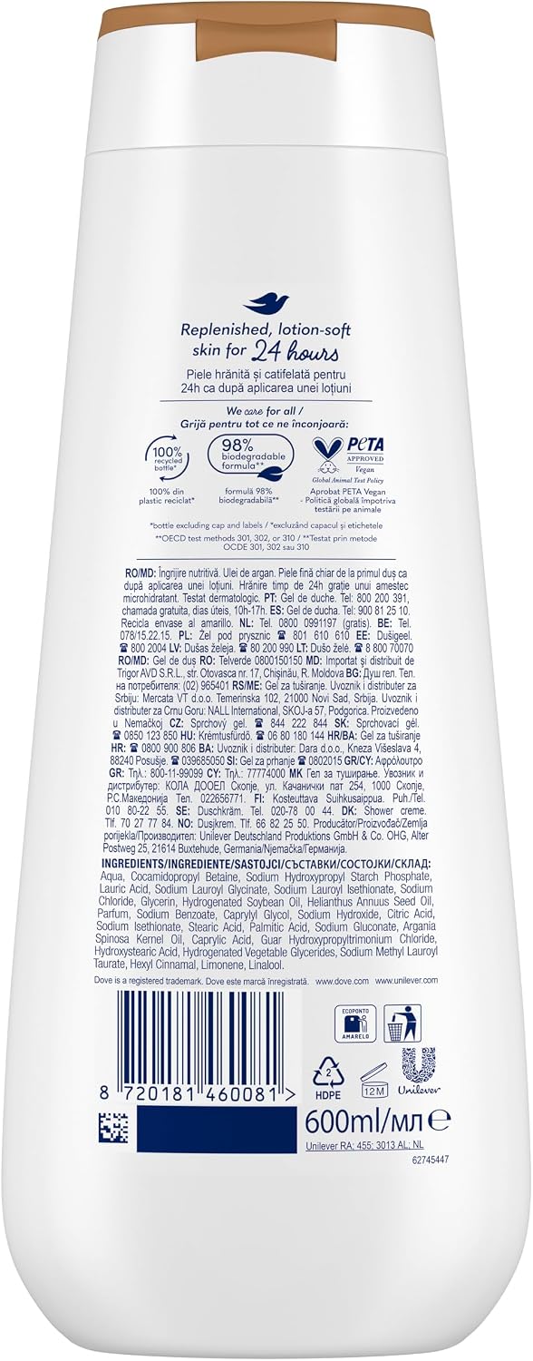 Detalle 1 de Dove Advanced Care Gel Douche Huile d'Argan nourrissante