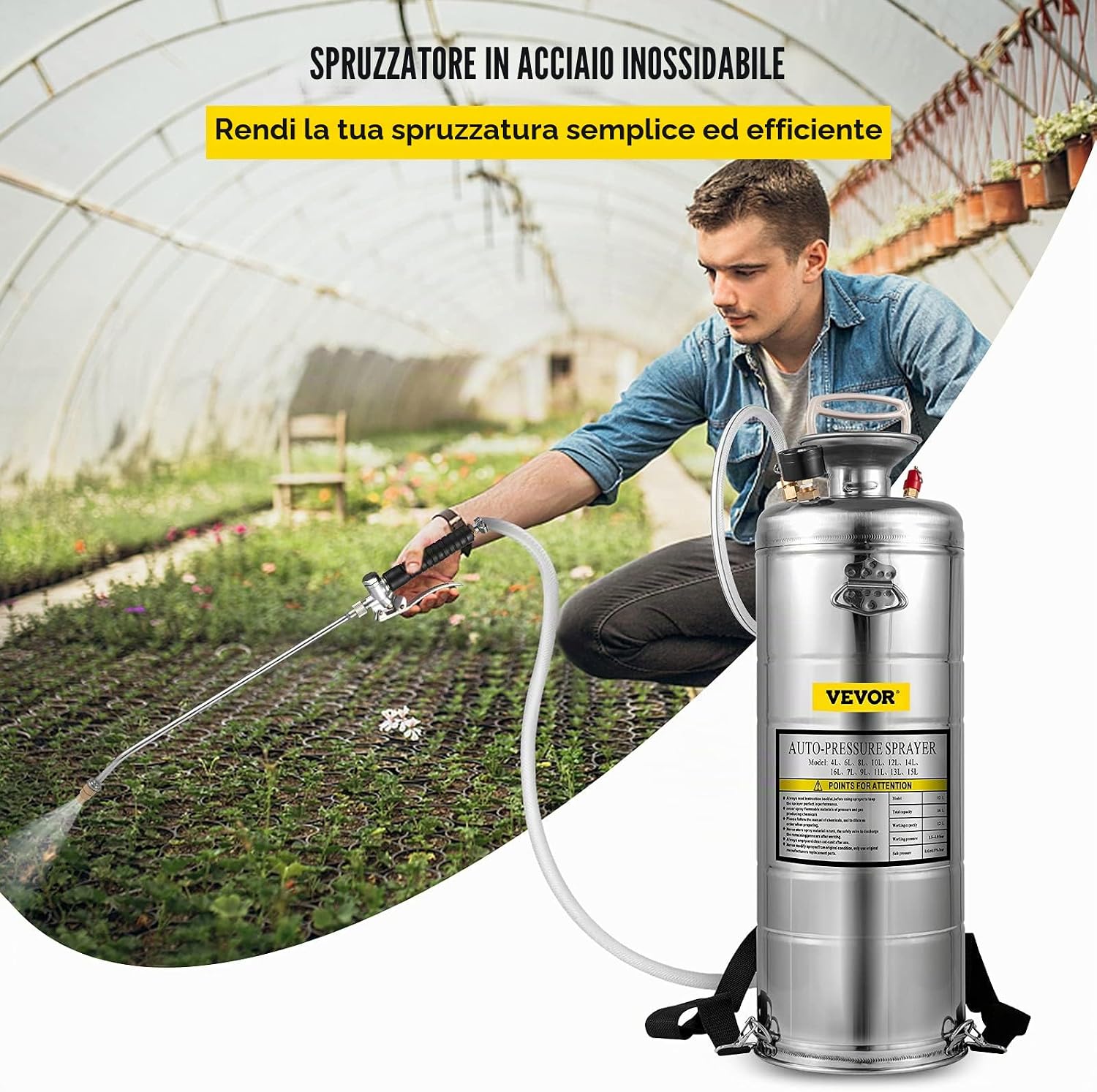 Thumbnail 1 de VEVOR Spruzzatore 6L in Acciaio Inossidabile: spruzzatore manuale a pompa, robusto e versatile per giardino e pulizia
