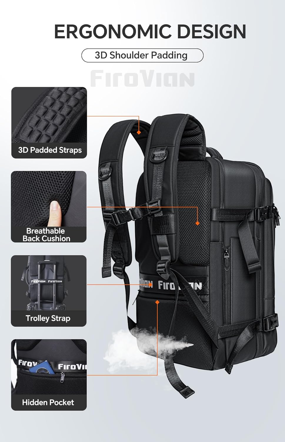 Thumbnail 5 de FIROVIAN Vacuum Backpack Travel 70L Expandable Carry-On with Compression System and 2 Detachable TPU Vacuum Bags