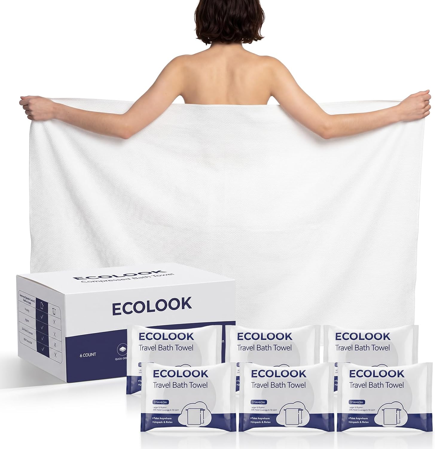 Detalle de ecolook Compressed Disposable Bath Towels 31 x 63 Inch