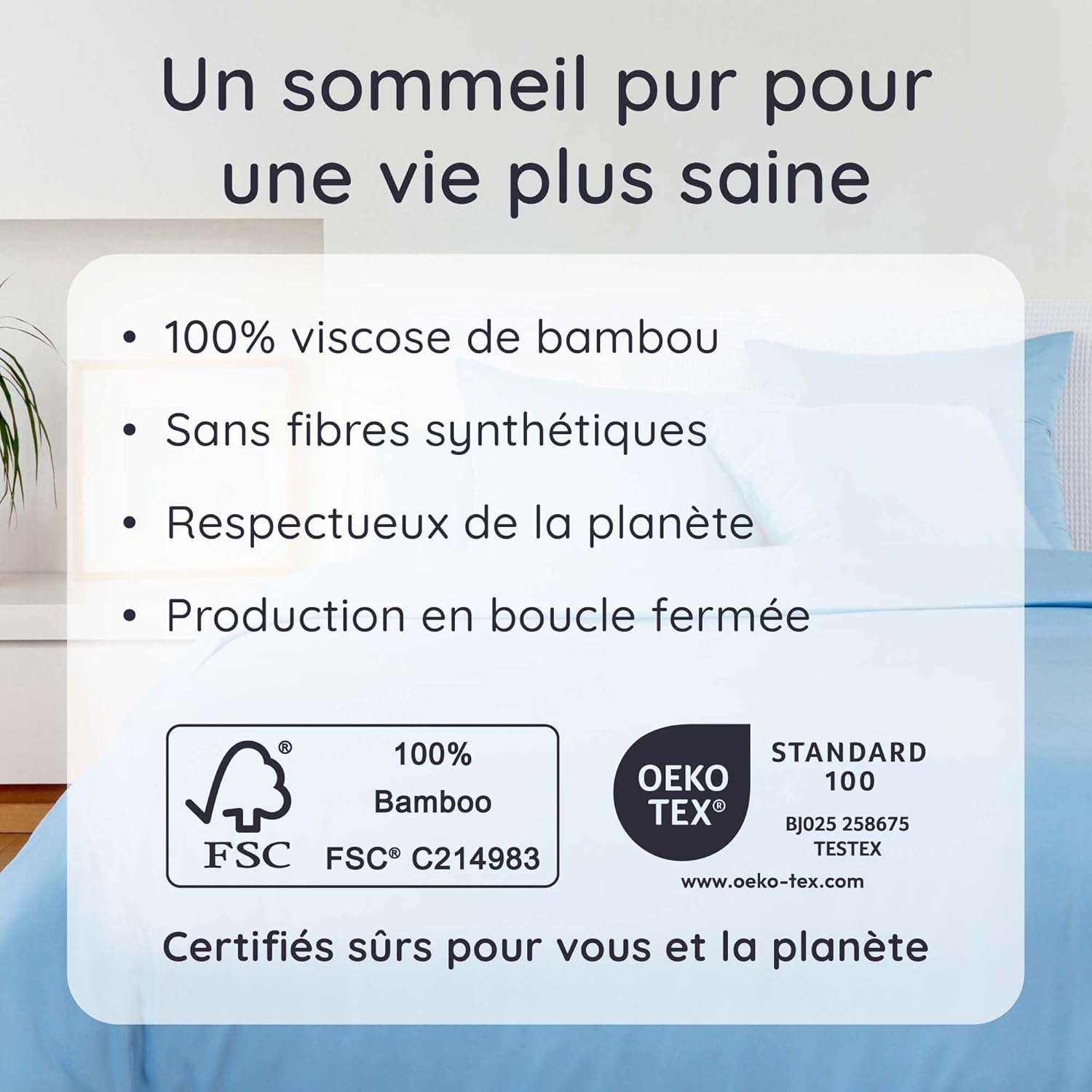 Thumbnail 5 de Bambaw Drap housse bambou 140x200 cm (bleu clair) pour matelas épais jusqu’à 35 cm