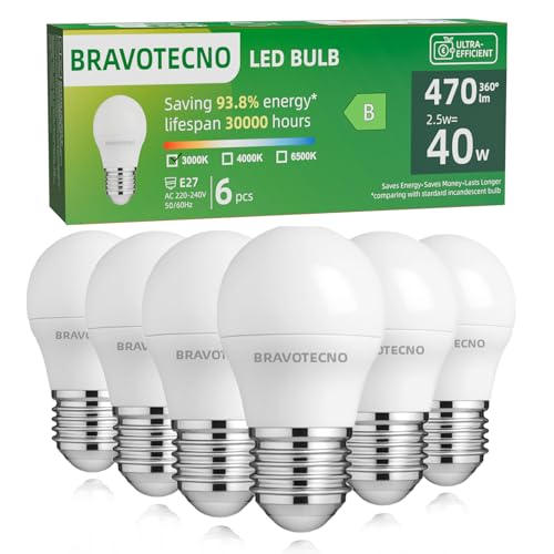 Detalle de Bravotecno Ampoule E27 LED 2,5W 3000K G45 – Pack de 6, lumière chaude et efficace