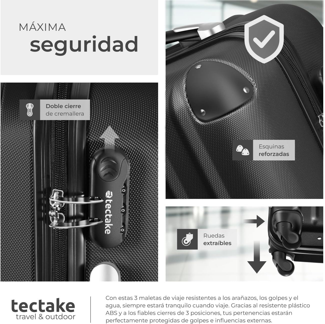 Thumbnail 4 de tectake® Juego de Maletas 3 piezas 188 l