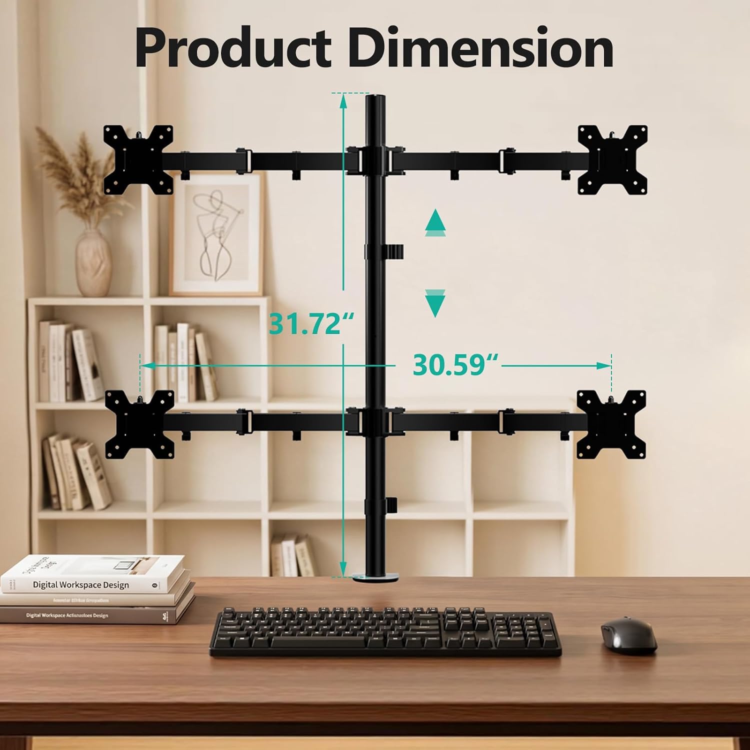 Detalle de WALI M004 Quad Monitor Desk Mount, Adjustable Arms for Screens up to 27 Inch