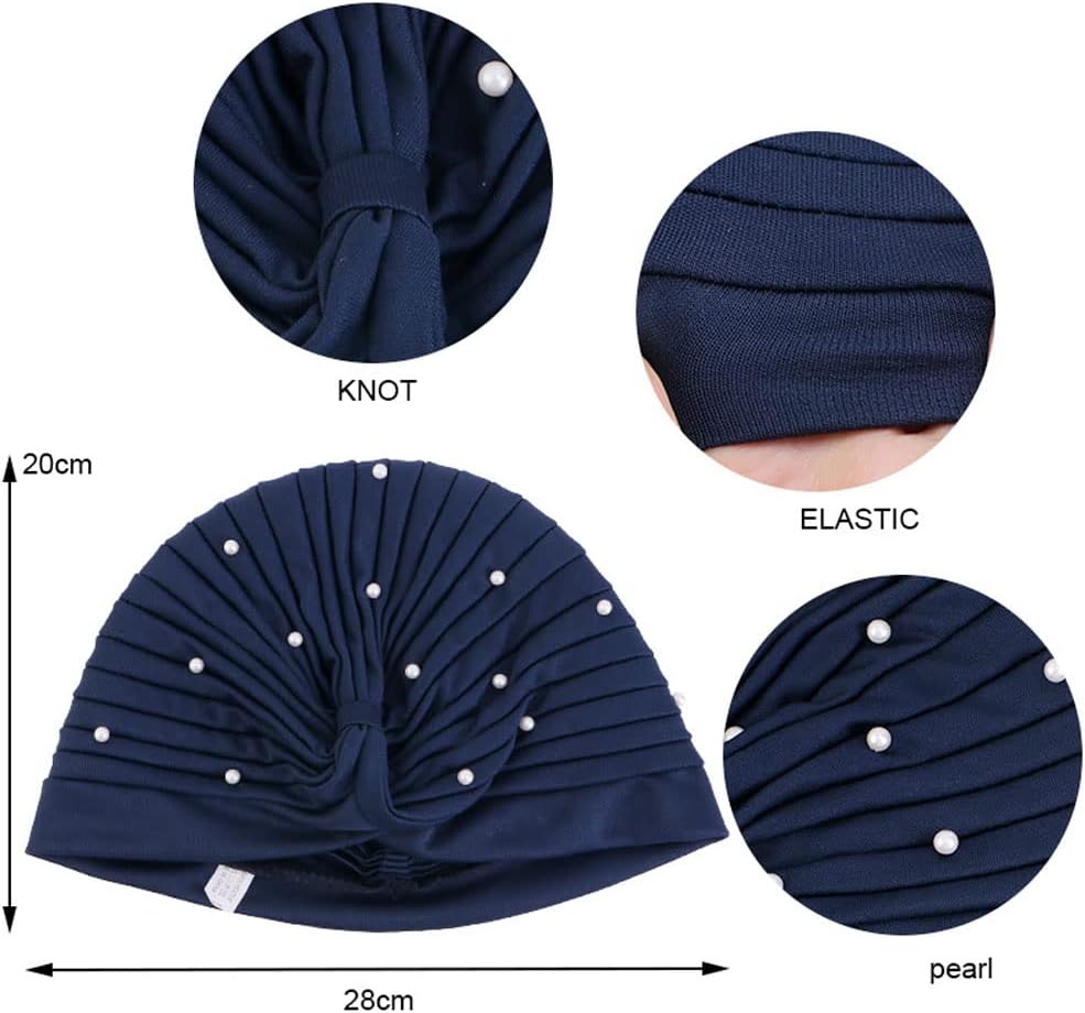 Thumbnail 4 de 2PCS Faux Pearls Turbans for Women - Knot Turban Head Wraps with Pleated Beanie Style