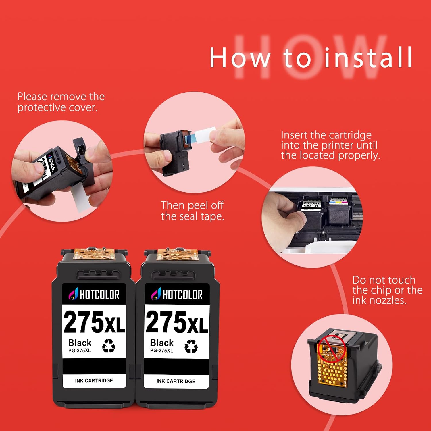 Detalle 2 de HOTCOLOR pg-275 Black Ink Cartridges, 2-Pack for Canon PIXMA TR/TS