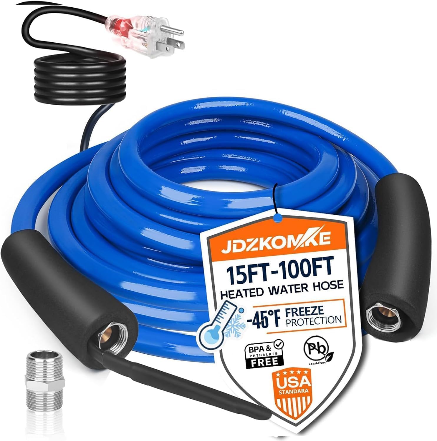 Detalle de JDZKOMKE 30FT Heated RV Water Hose, Lead-Free with PVC and Brass Fittings
