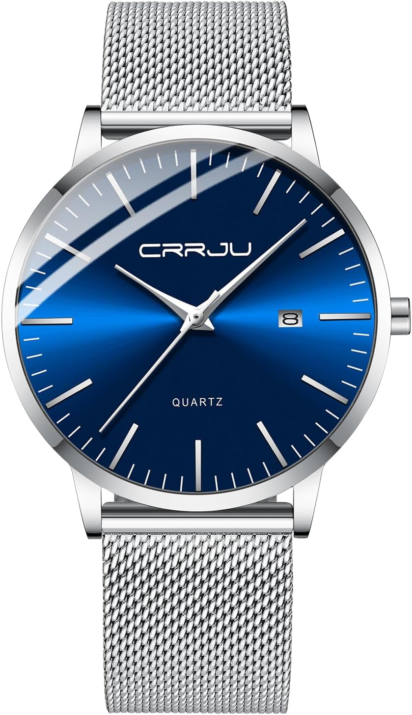 Thumbnail 6 de CRRJU Herren-Uhr ultra dünn (schwarz) – wasserdichtes Mesh-Armband mit Quarzwerk