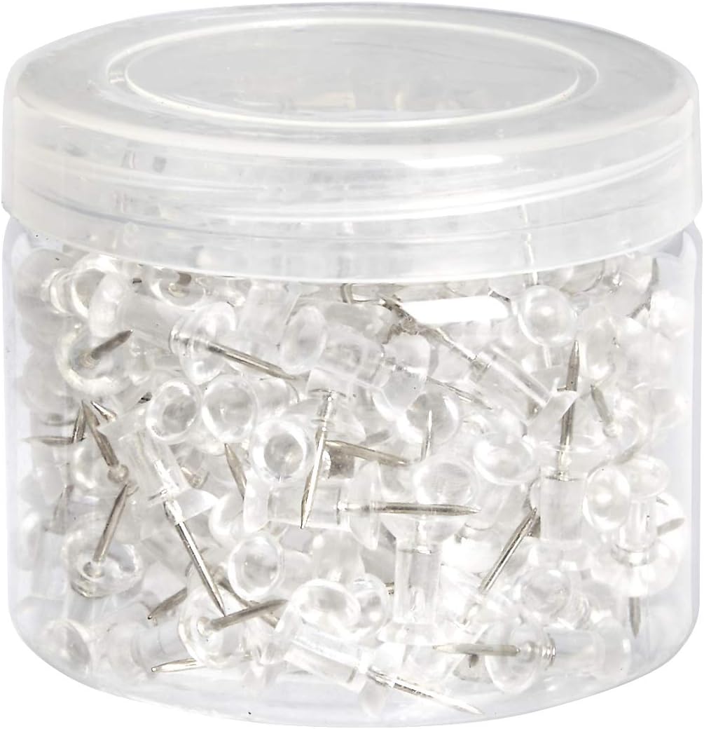 Detalle 2 de Amazon Basics Push Pins, Clear Plastic Head, Steel Point – 200-Count