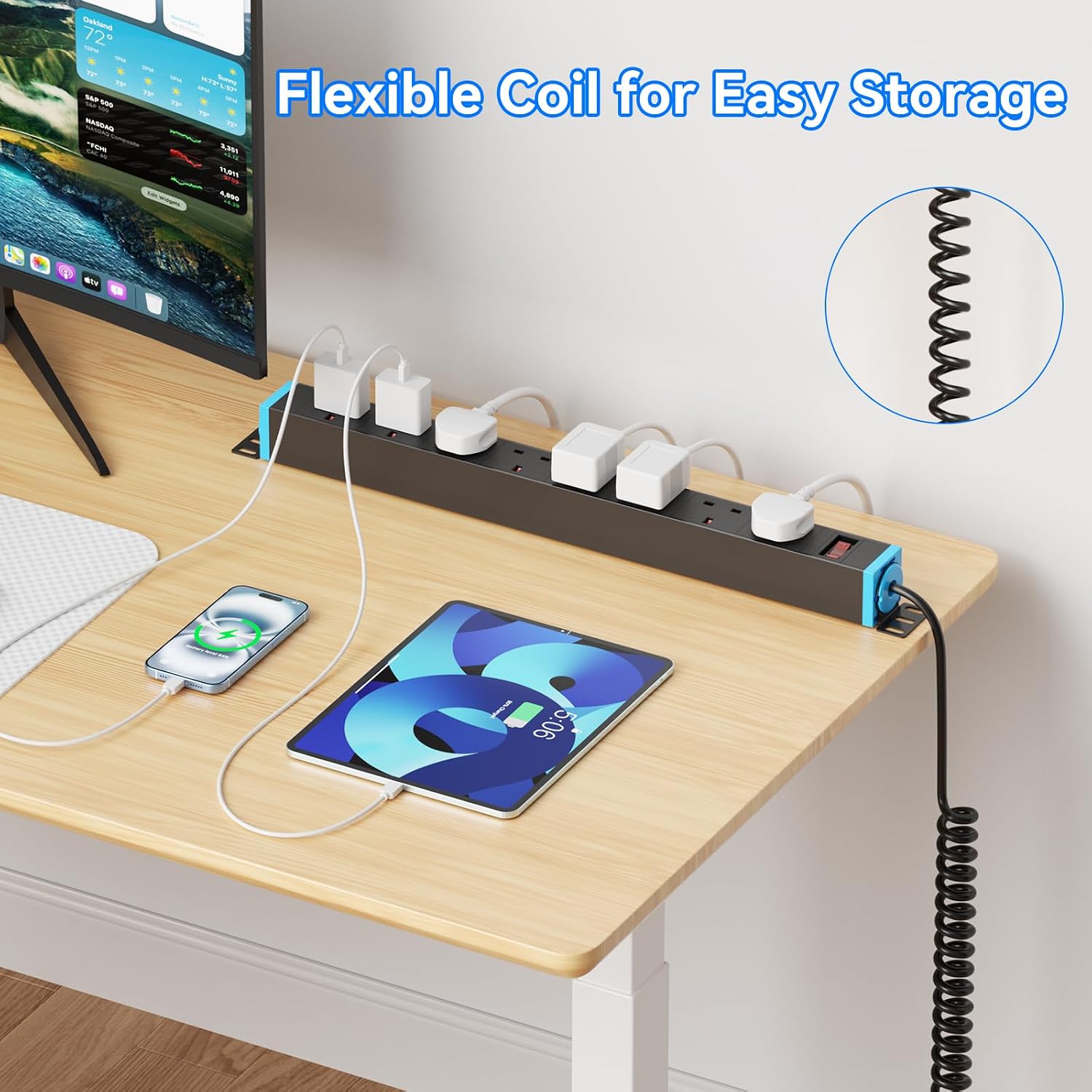 Detalle de Sewingvr 8-Way Extension Lead with Surge Protection and Wall Mount – 360° Rotating Sockets