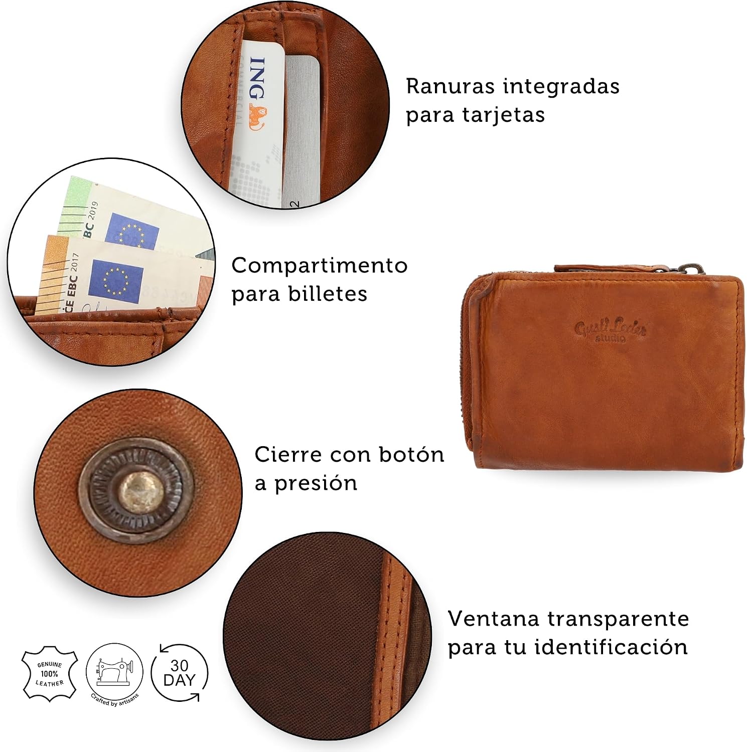 Detalle 2 de Gusti Avni Cartera de cuero con RFID 6 tarjetas