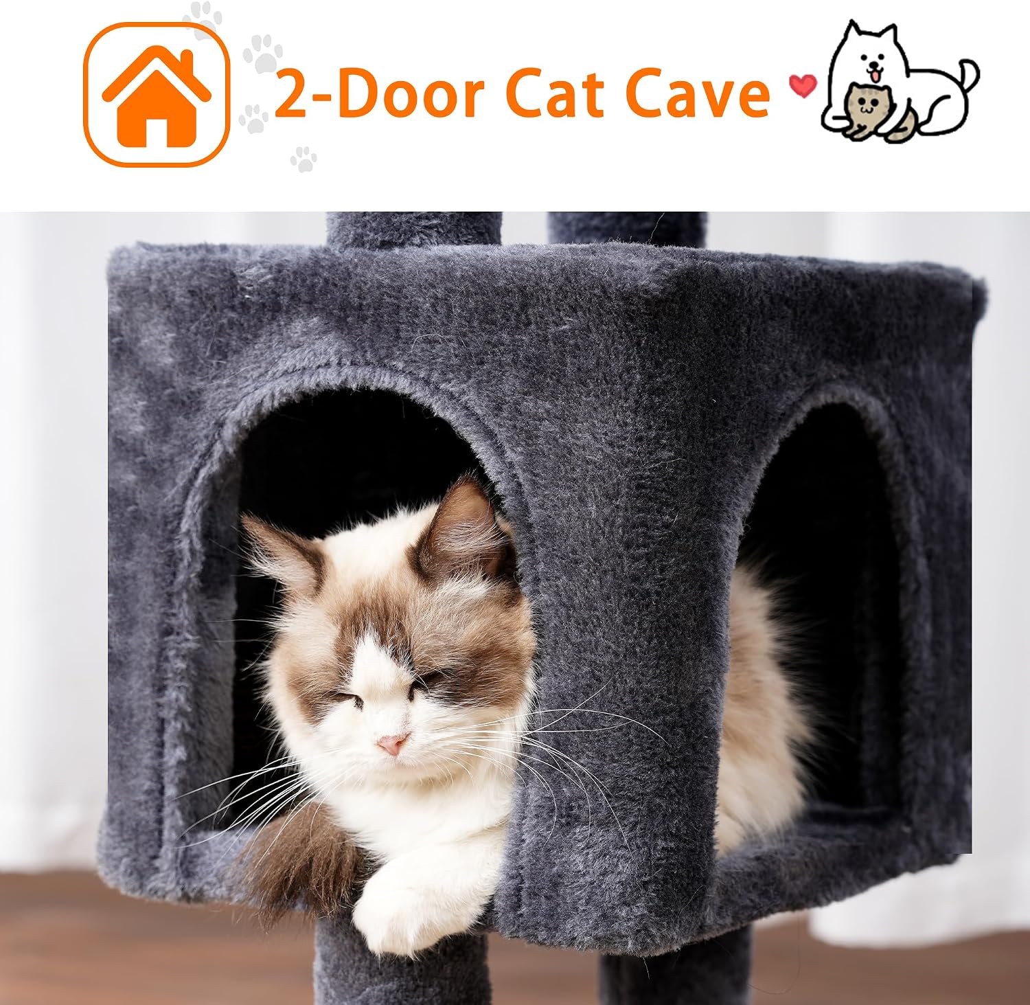 Thumbnail 5 de Heybly Cat Tree, 100 cm Tower Condo with Cat Scratching Post – Smoky Gray HCT006SG