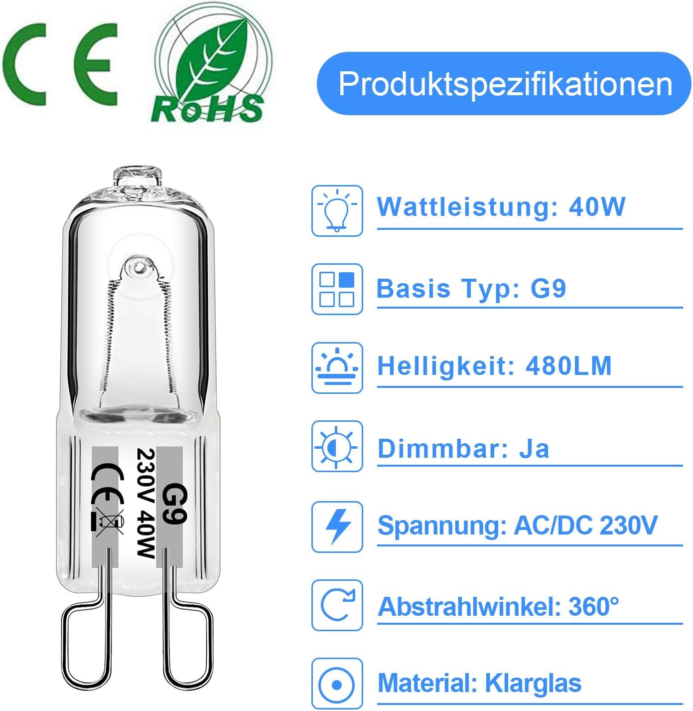 Thumbnail 2 de WeshLMPO Glühbirne G9 12er Set 40W dimmbar 2700K